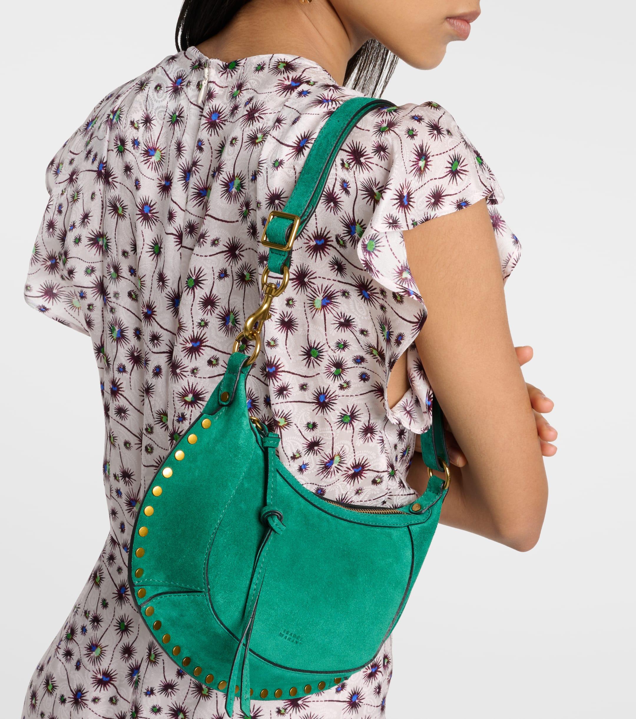 Isabel Marant Oskan Moon Small Suede Shoulder Bag in Green