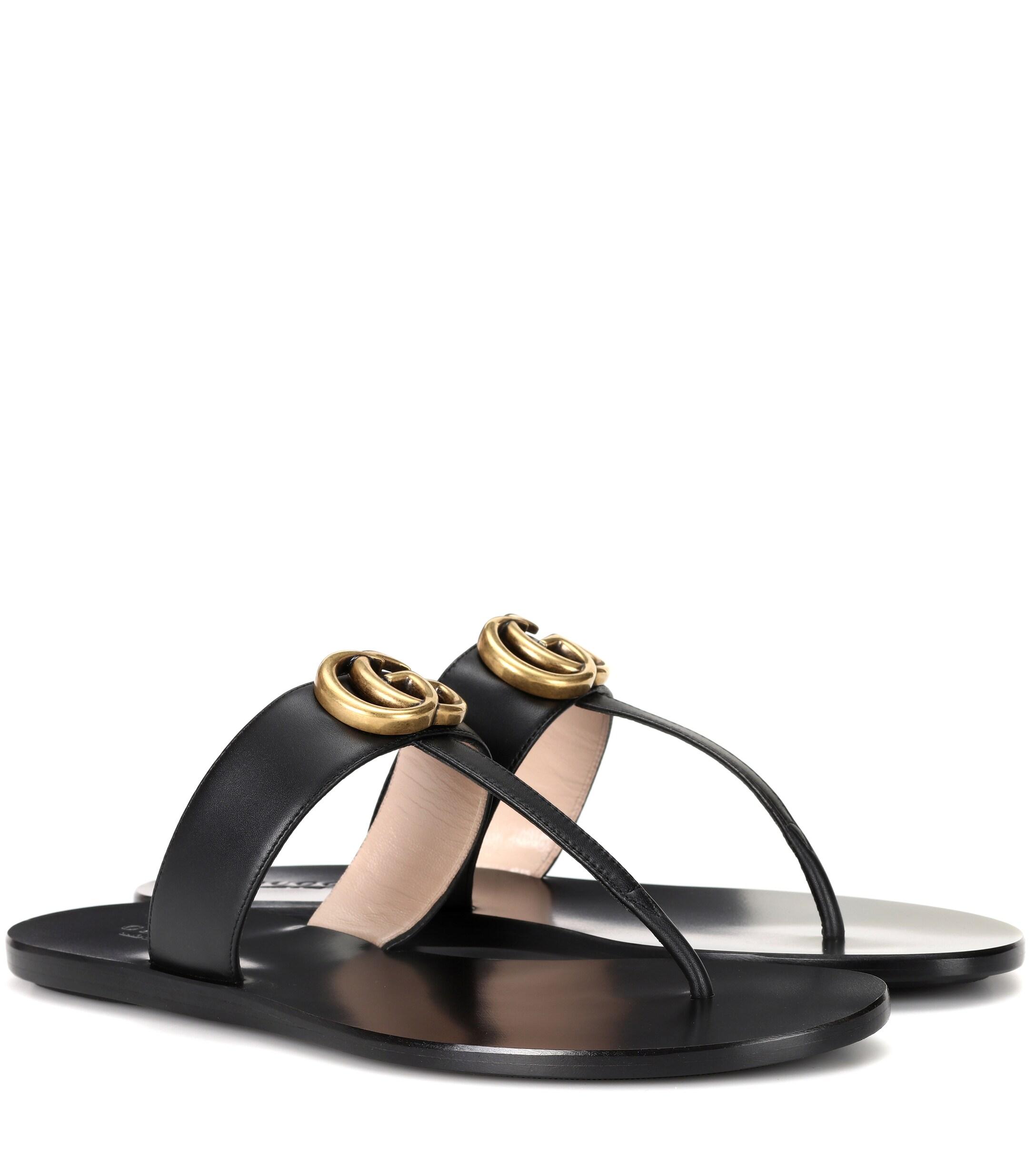 Gucci Marmont Leather Sandals in Black - Lyst