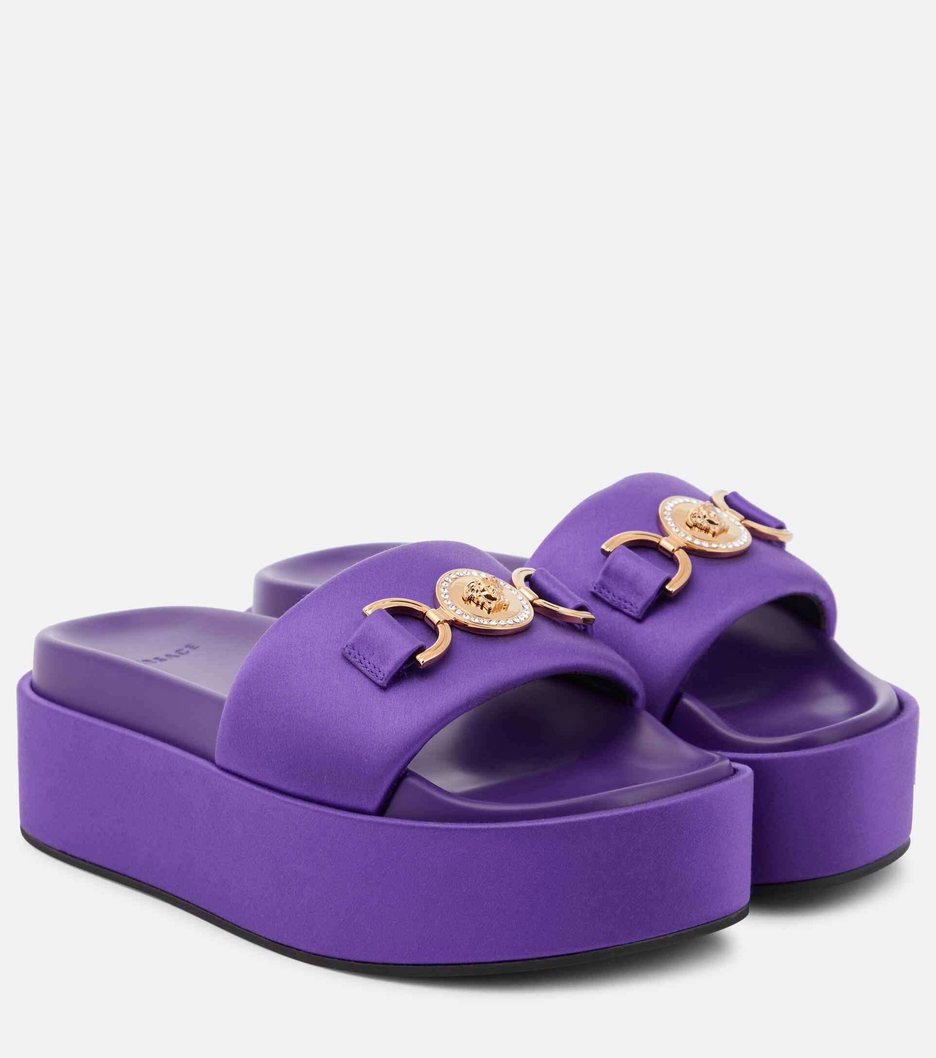 Versace Medusa Biggie Satin Platform Slides in Purple Lyst