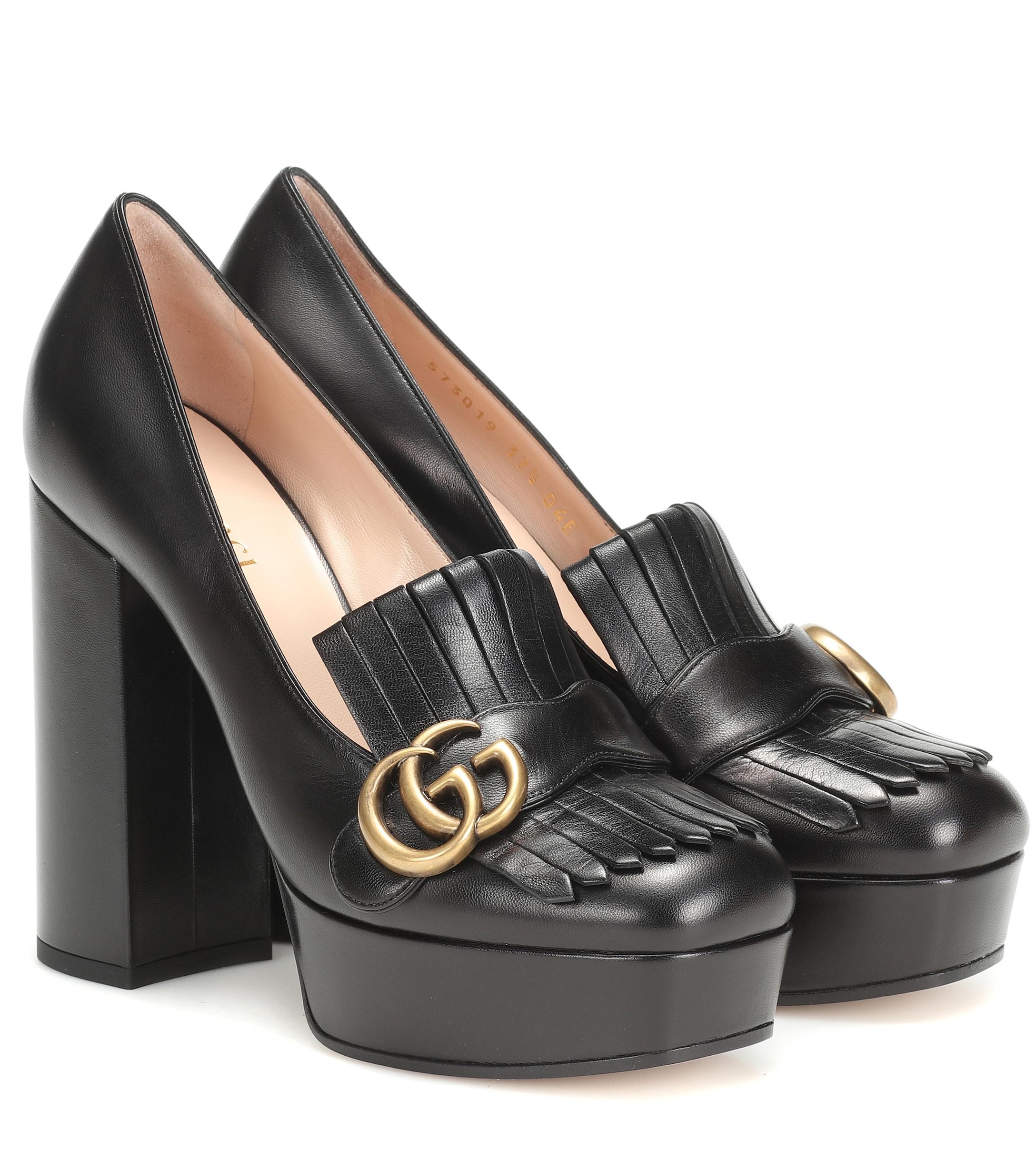 Gucci Marmont Leather Platform Pumps in Nero (Black) - Lyst