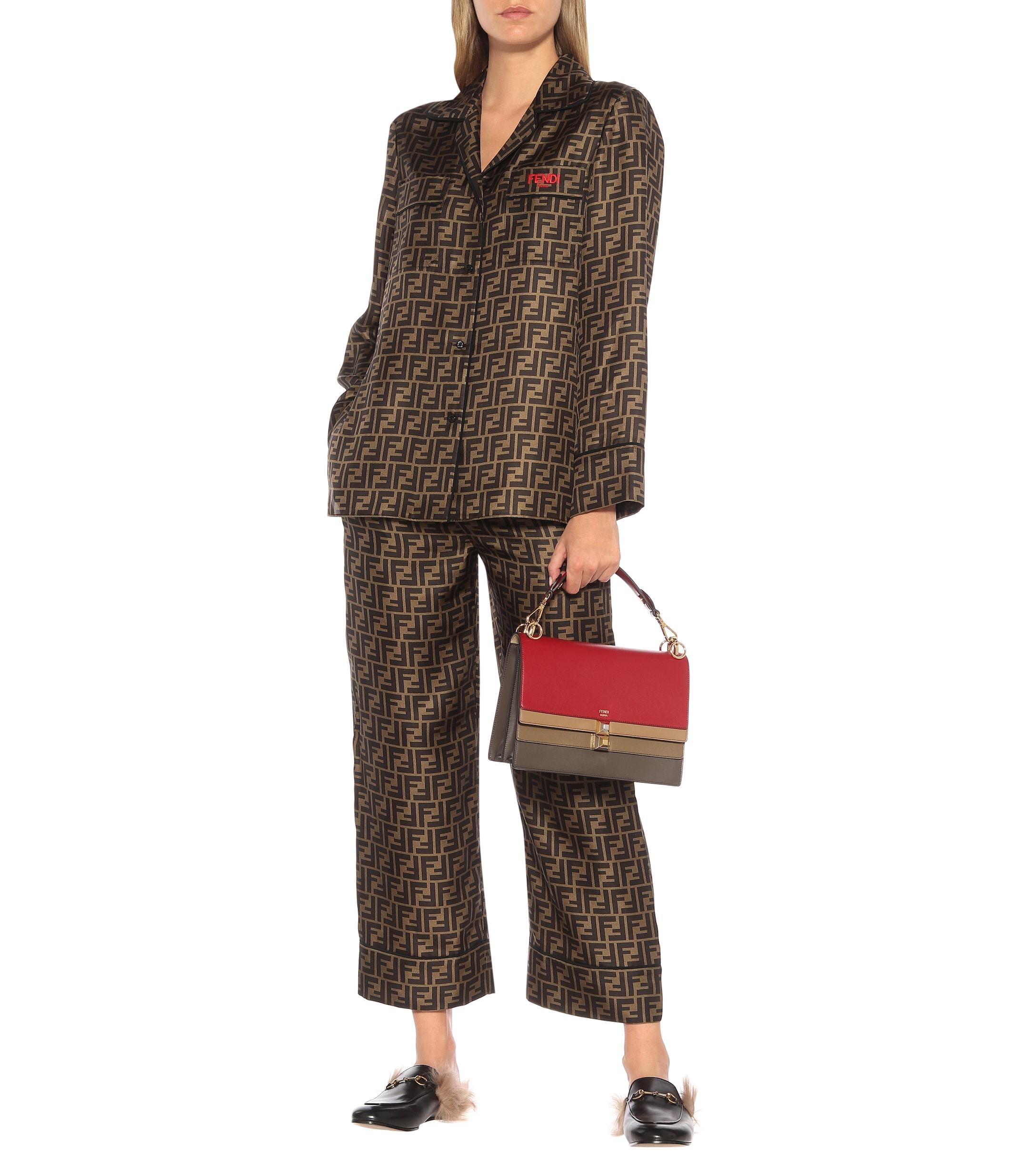 Fendi Printed Silk Shirt in Brown - Lyst