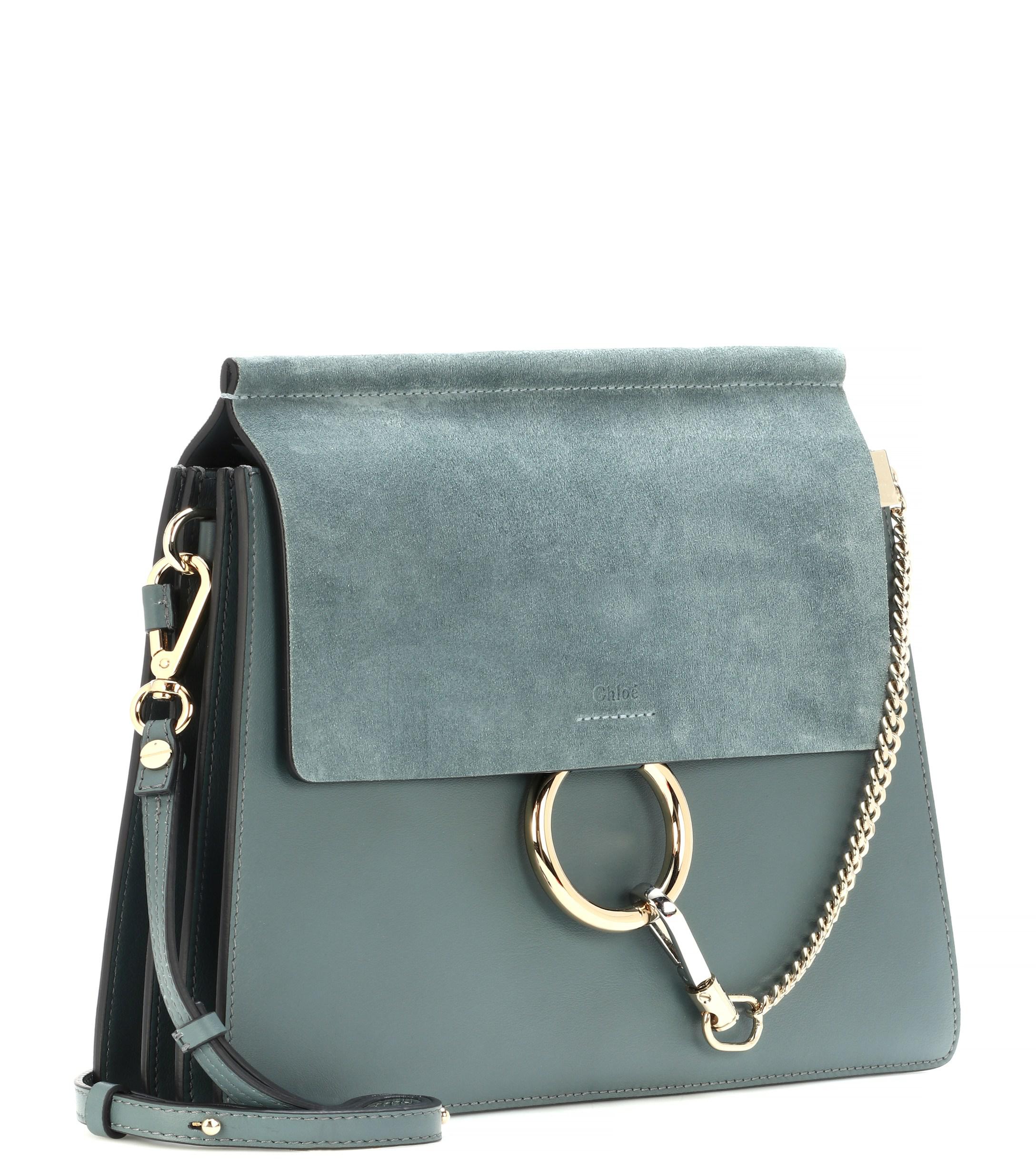 Chloé Faye Leather And Suede Shoulder Bag in Blue - Lyst