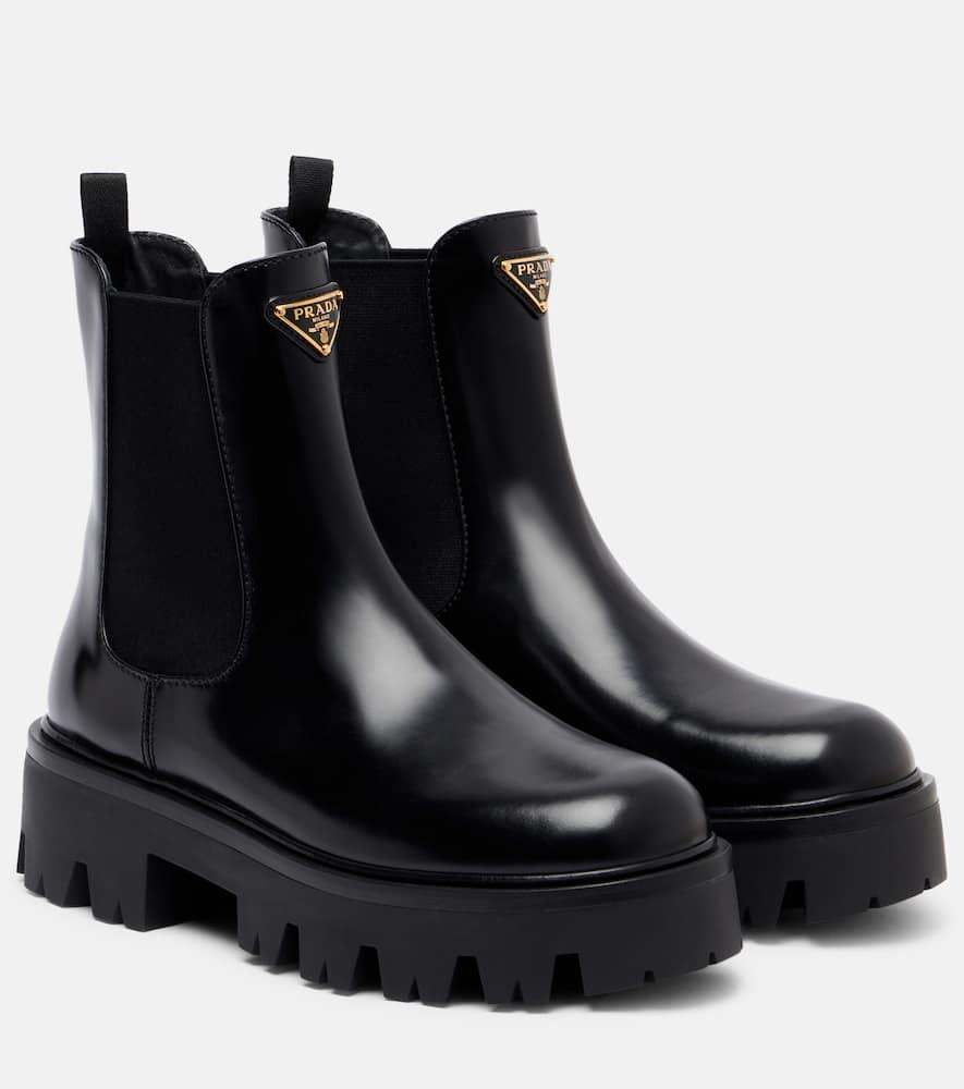 Prada Logo Leather Platform Chelsea Boots in Black Lyst UK
