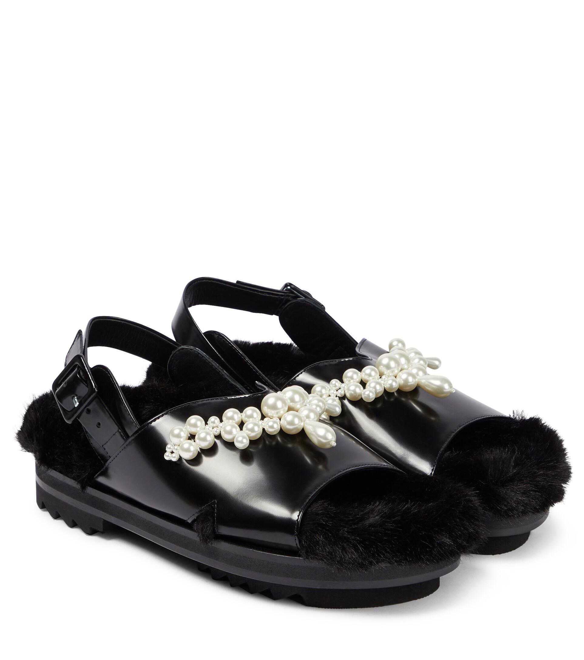Simone Rocha Low Trek Faux Fur-trimmed Sandals in Black | Lyst