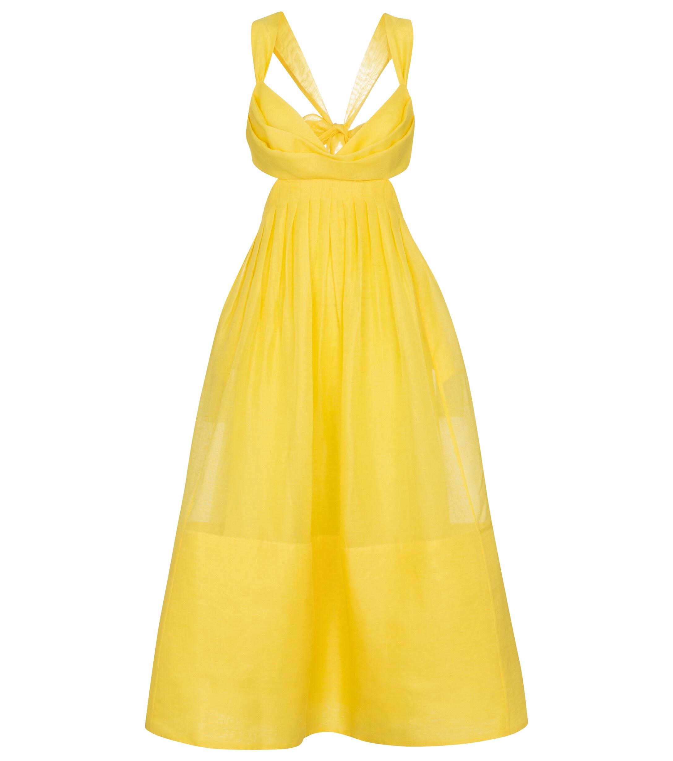knee length dresses for ladies Zimmermann High Tide Flutter Dress Yellow Ikat Floral main image 0