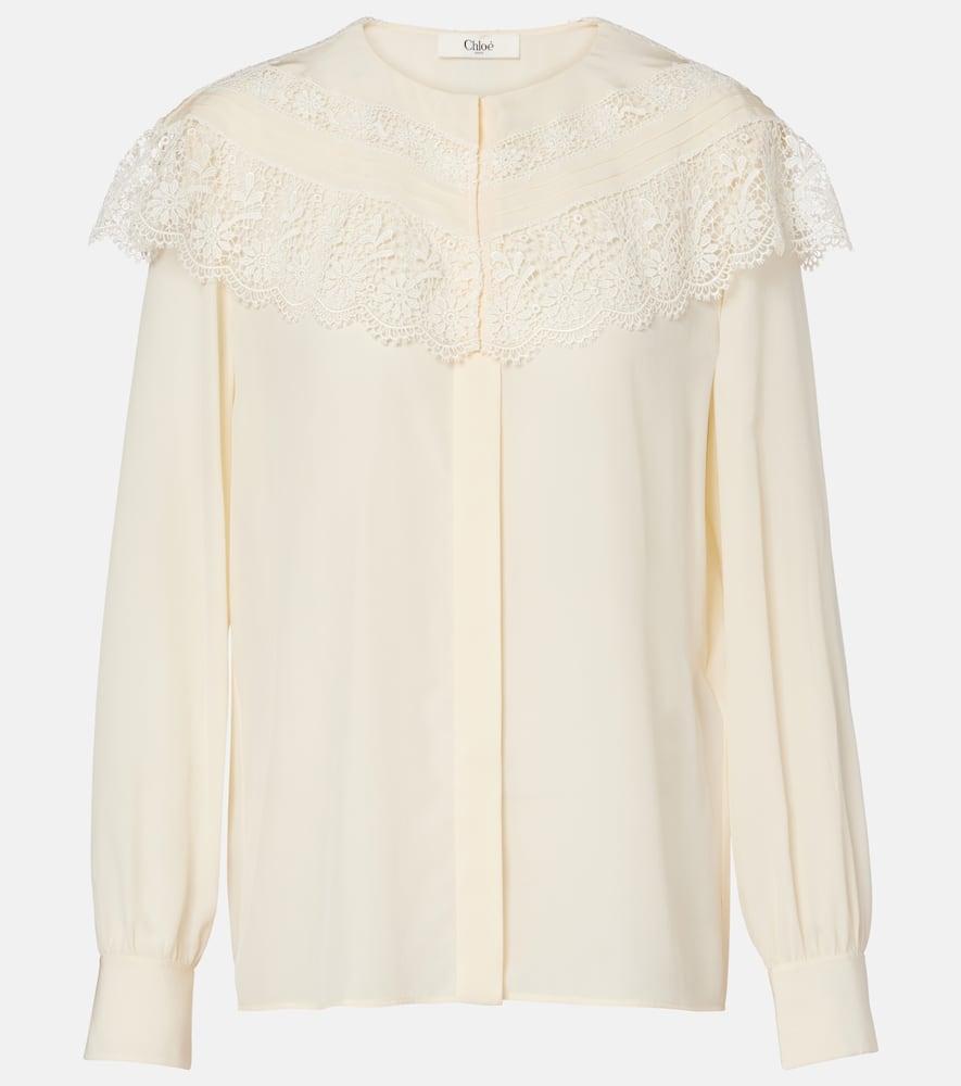 SALE❕　　chloe シアーレース ブラウス 楽天市場】Chloe クロエ ブラウス シルク 23春夏 ホワイト 白 38