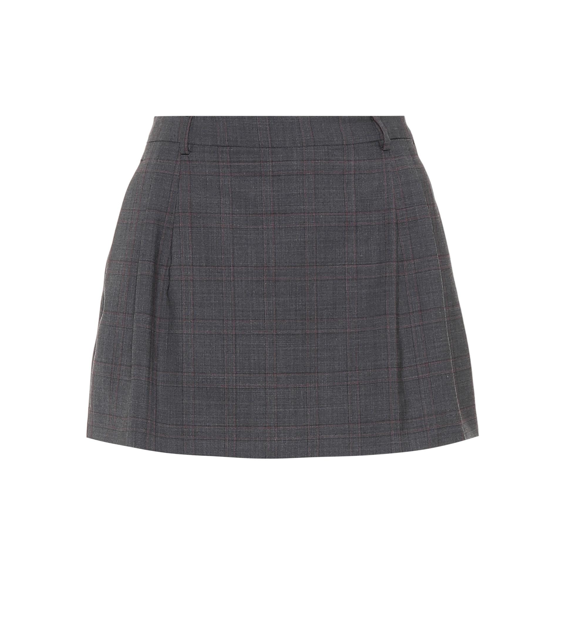 Miu Miu Checked Wool Miniskirt in Grey (Gray) - Lyst
