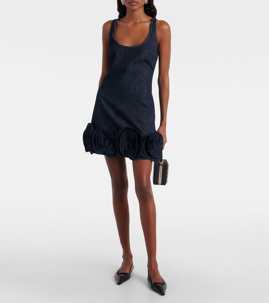 green emerald velvet dress Self-Portrait Denim Flared Frill Mini Dress main image 1
