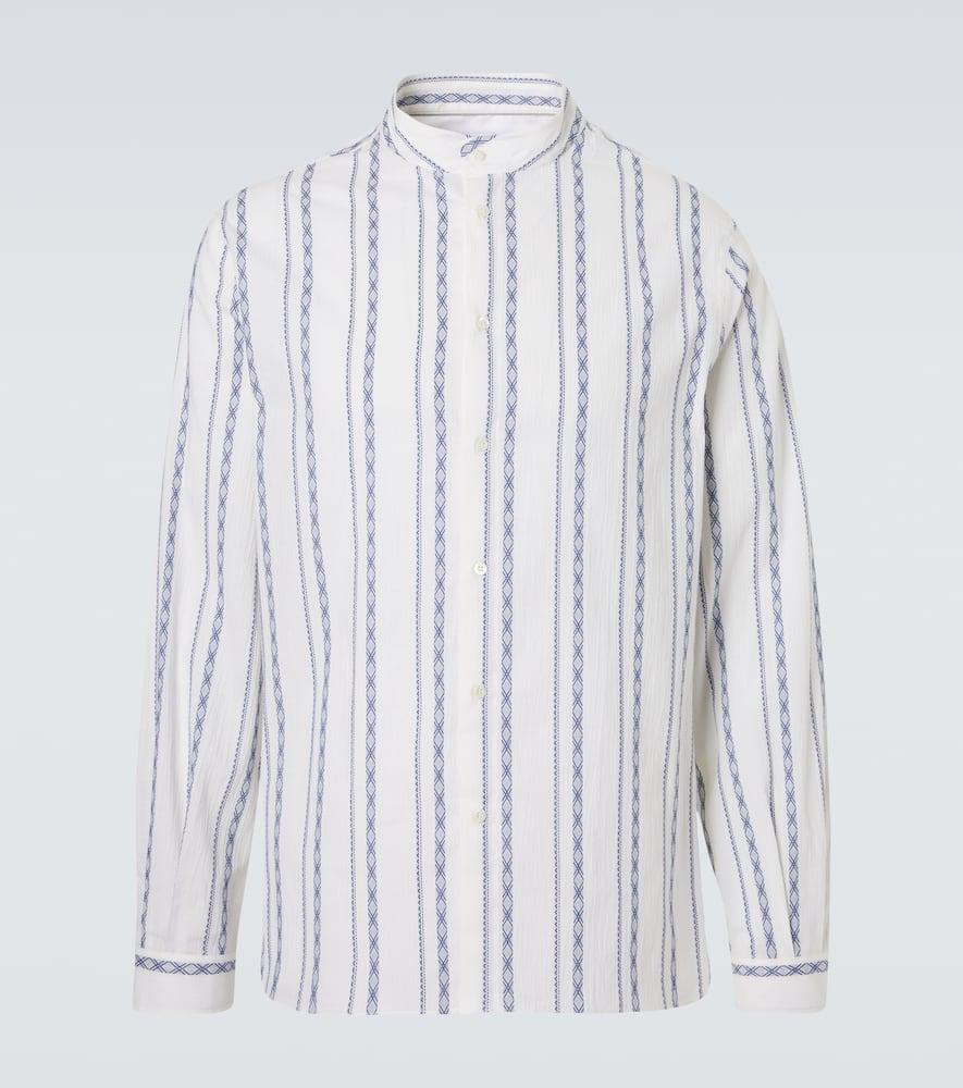 Chemise Brunello Cucinelli Pour Homme - Rayée Bleue Et Blanche - Coupe Slim - Taille S/M - En Chanvre - Neuf Avec étiquettes