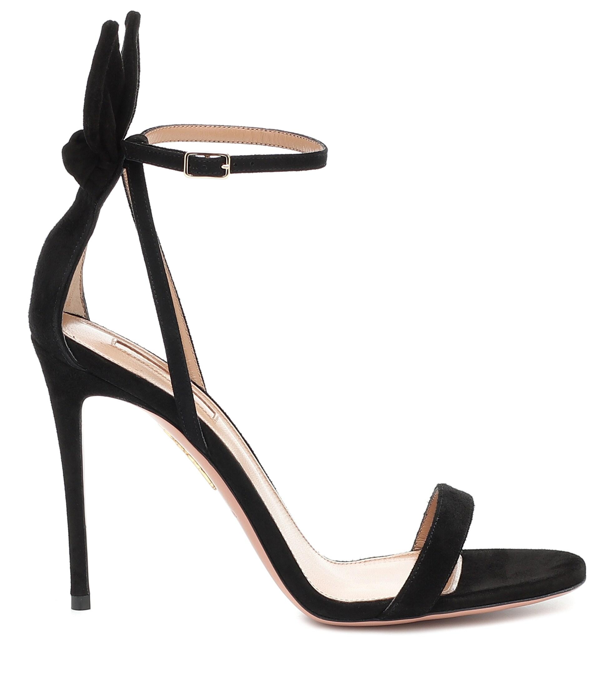 Aquazzura Bow Tie 105 Suede Sandals In Black Lyst