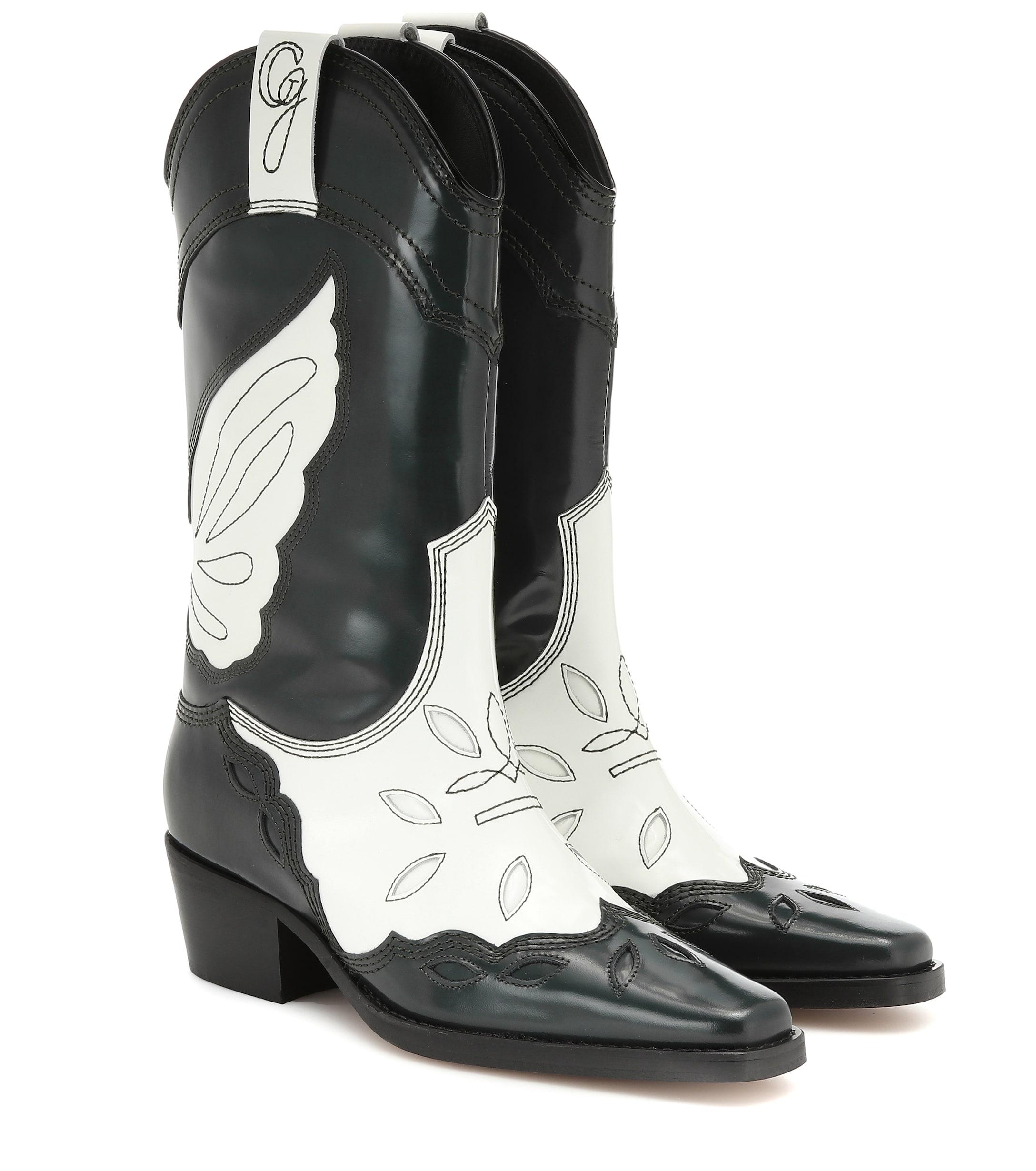 Ganni High Texas Boots In Black And White Patent Calfskin | Lyst