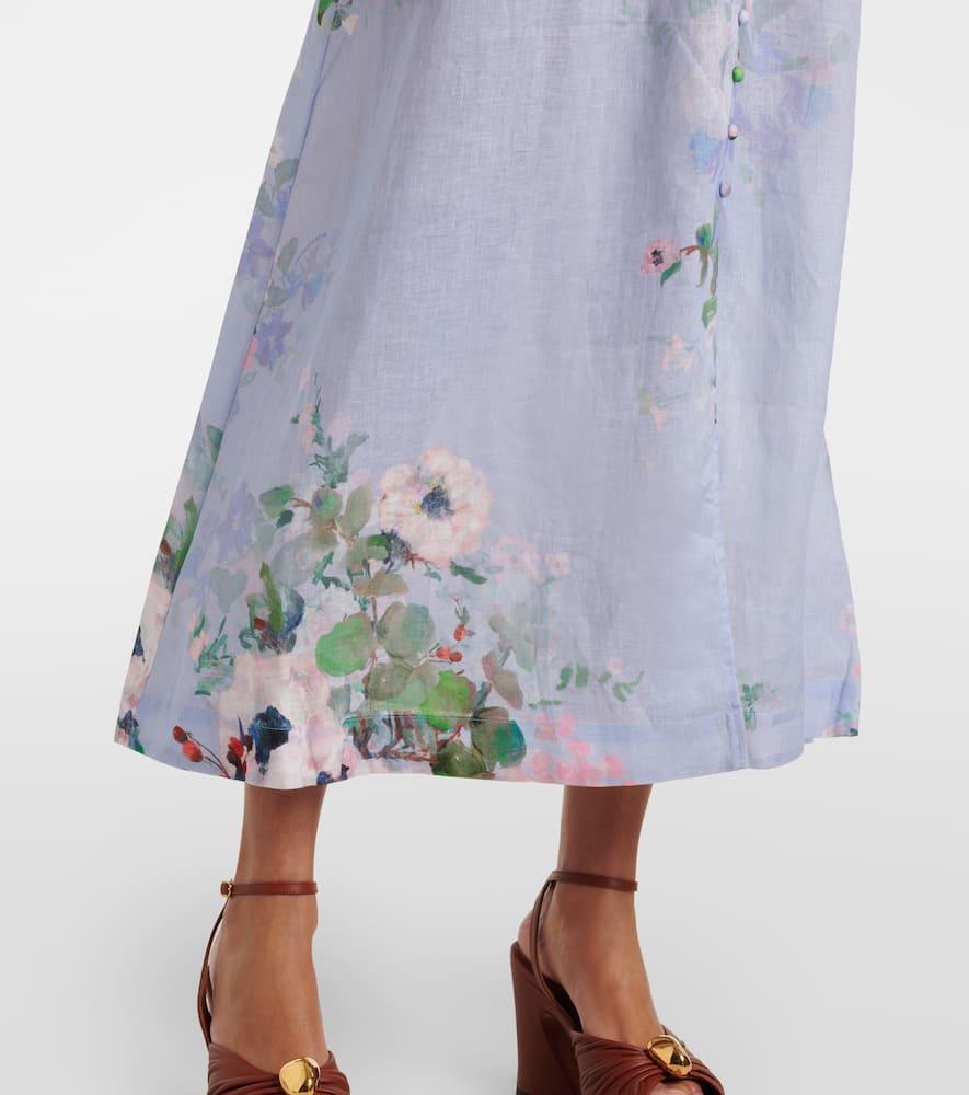 Zimmermann Everley Floral-Print Linen Midi Dress in Blue | Lyst
