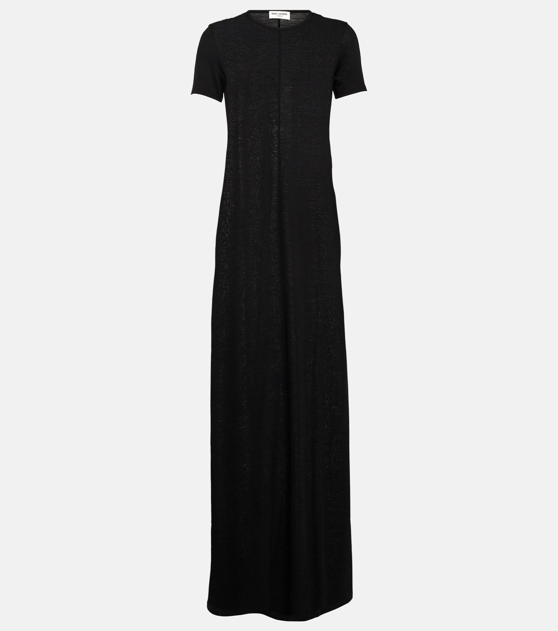 Saint Laurent Wool Jersey T-shirt Dress in Black | Lyst