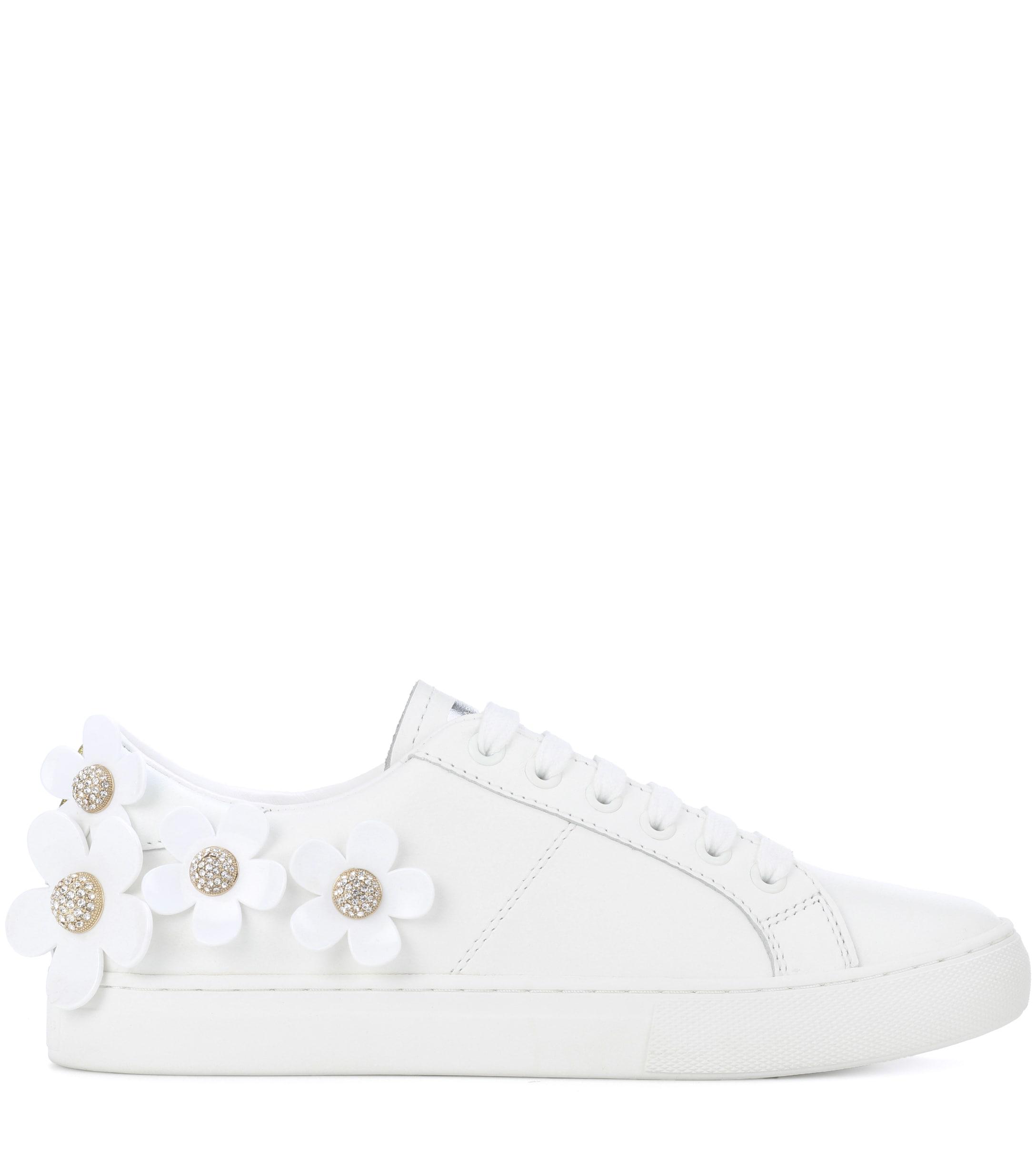 Marc Jacobs Flower-embellished Leather Sneakers in White | Lyst