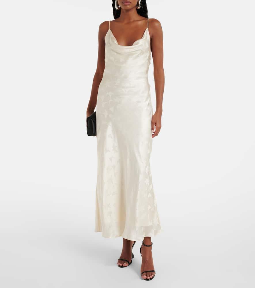 ROTATE ワンピース Bridal gathered satin midi dress926686 Bridal gathered satin midi dress in pink - Rotate | Mytheresa