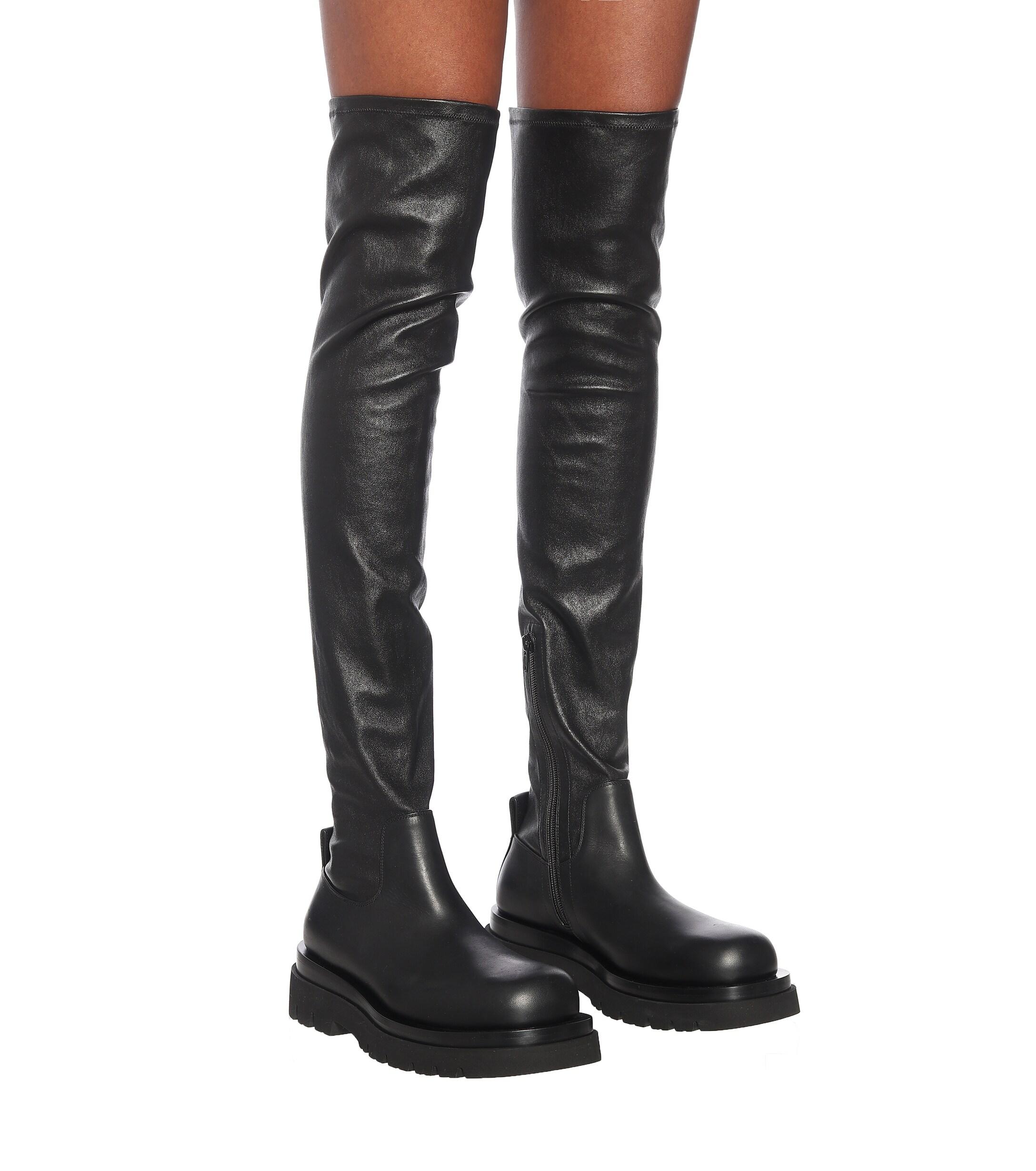 Bottega Veneta Rubber-trimmed Leather Over-the-knee Boots in Black | Lyst