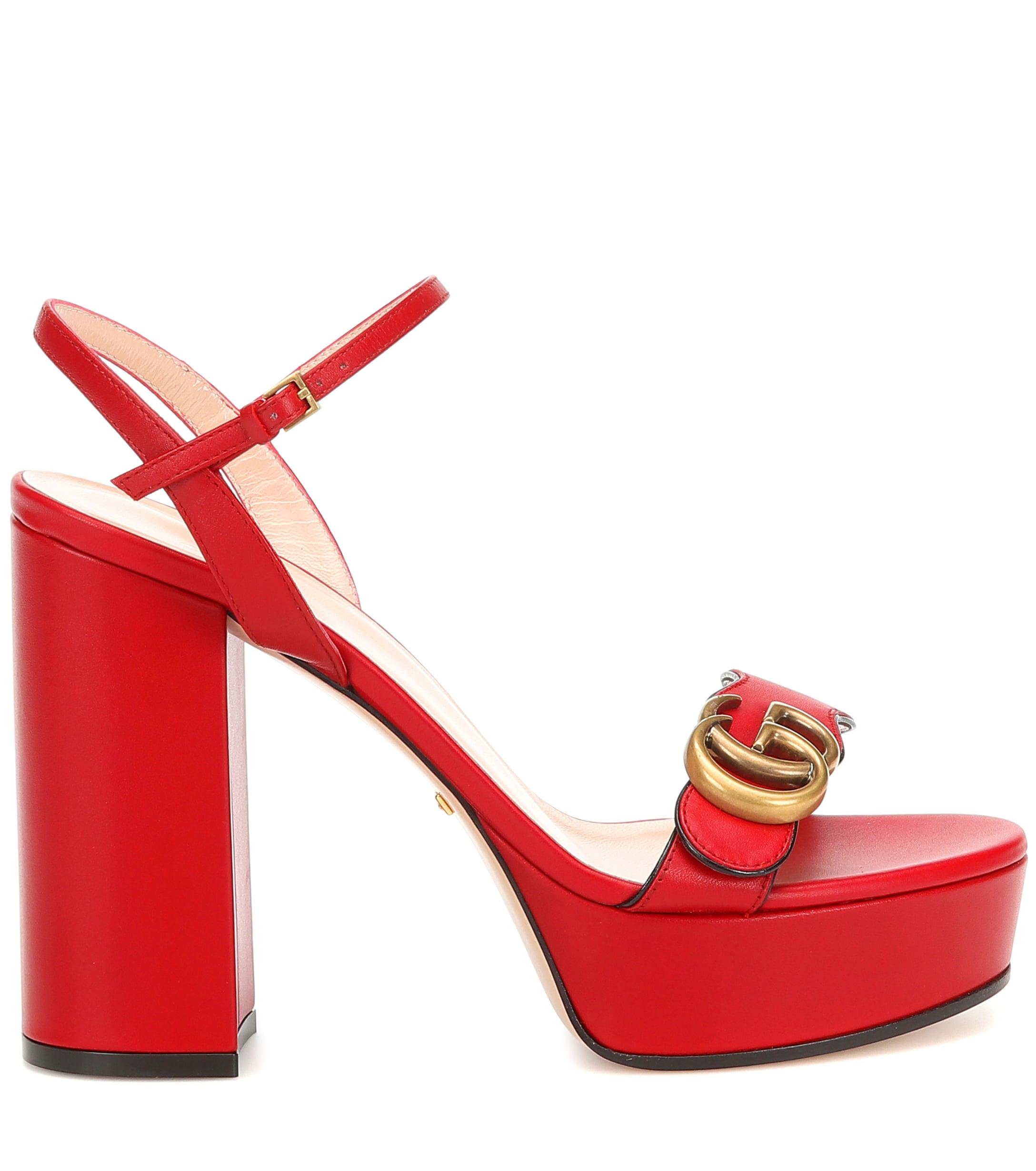 Gucci Marmont Leather Platform Sandals in Red - Lyst