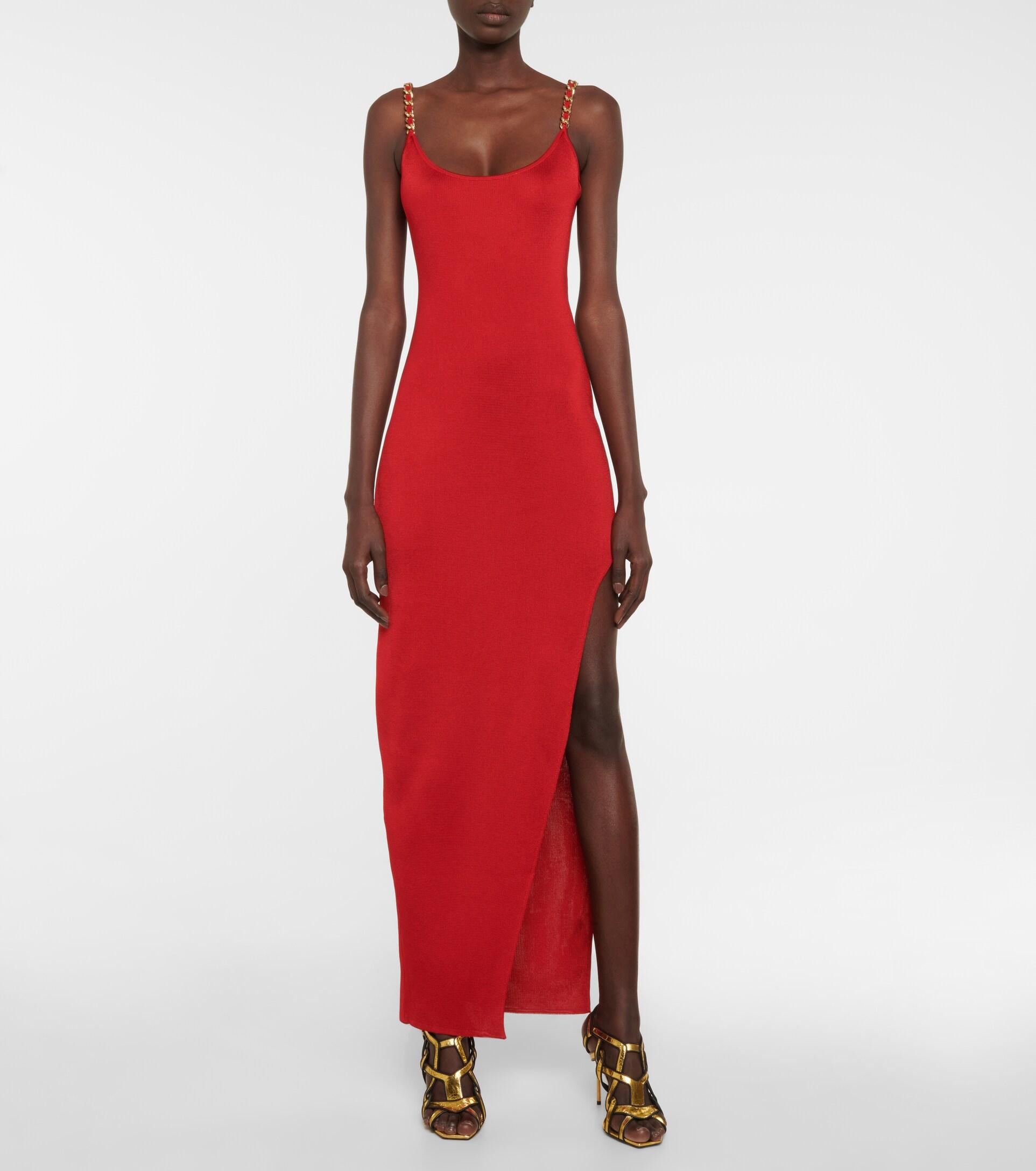 Balmain Synthetic Embellished Slip Dress in Red | Lyst