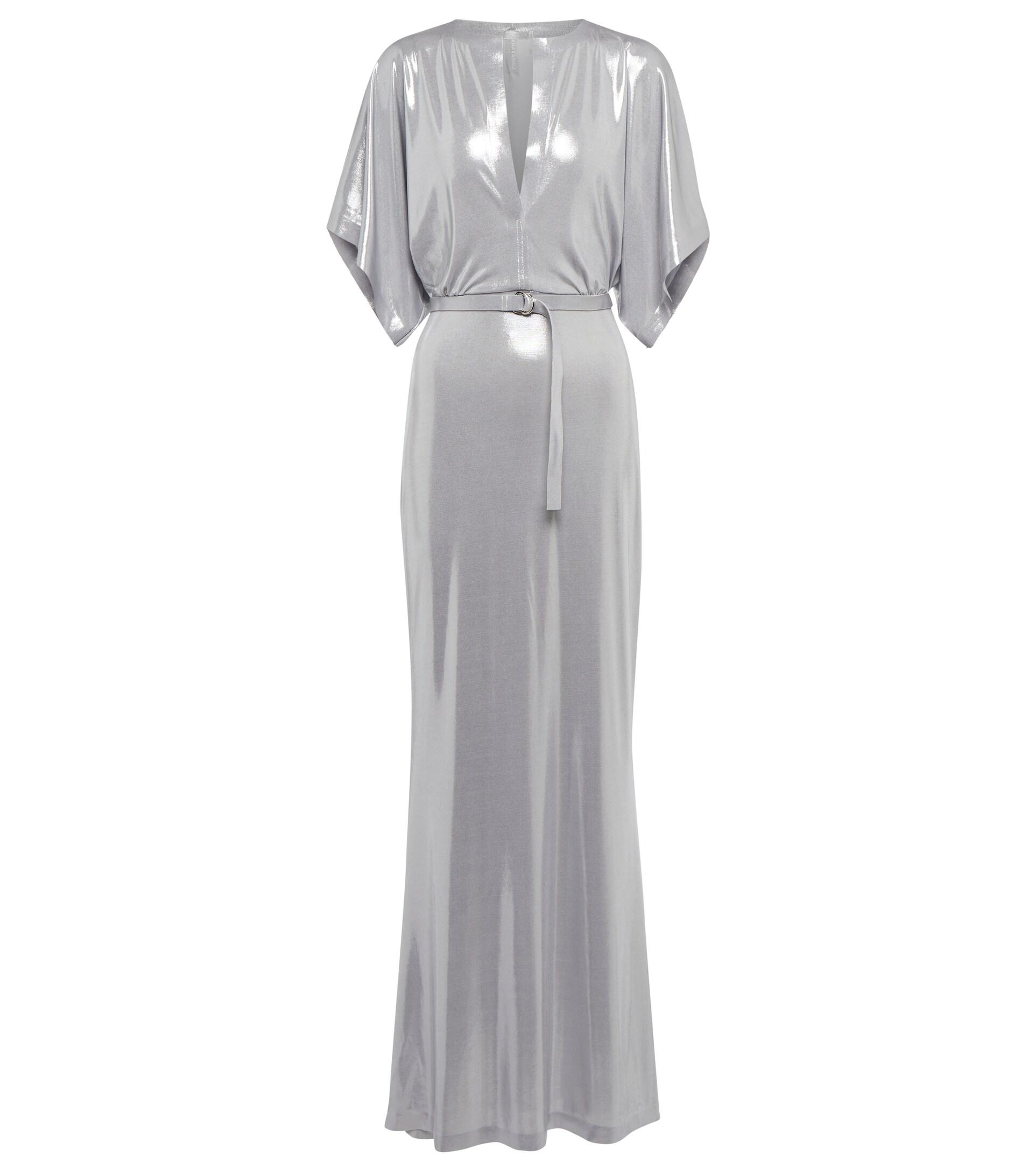 Norma Kamali Belted Lame Gown in Gray | Lyst