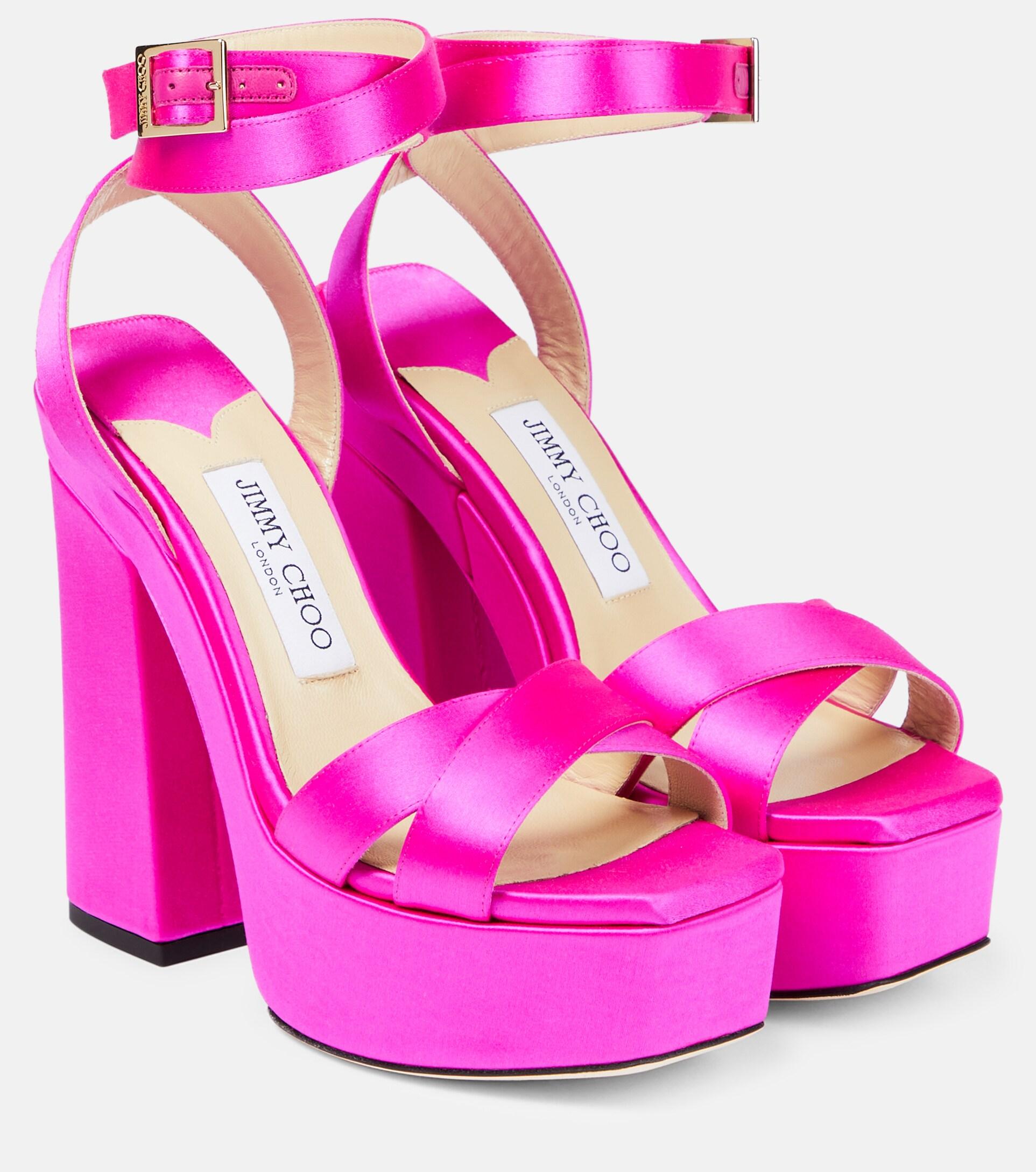 Jimmy Choo Gaia Satin Platform Sandals in Pink | Lyst