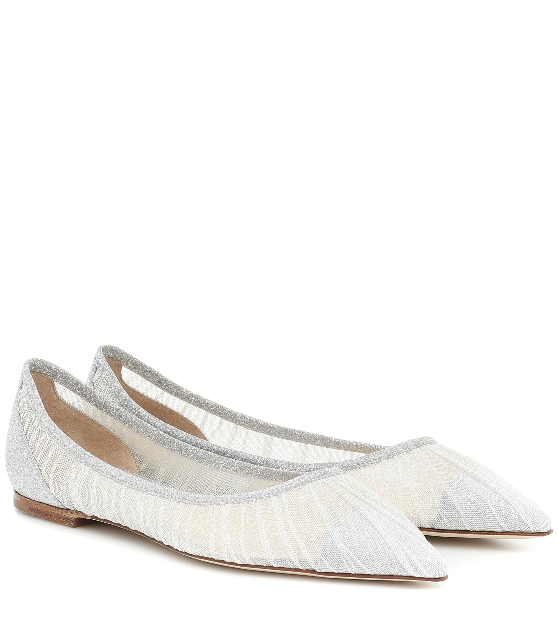 Jimmy Choo Love Glittertulle Ballet Flats in White Lyst