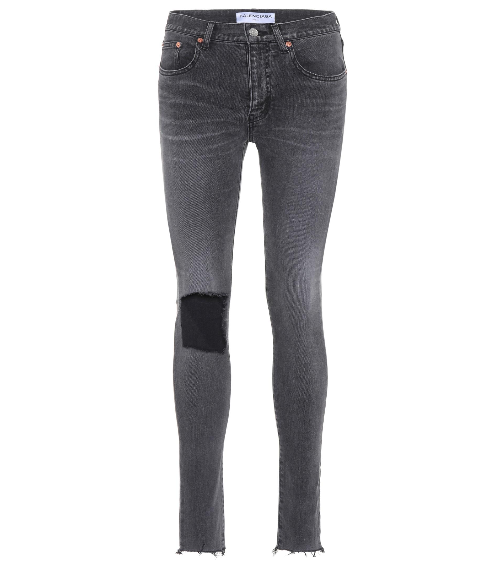 Balenciaga Denim Ripped Skinny Jeans in Gray - Lyst