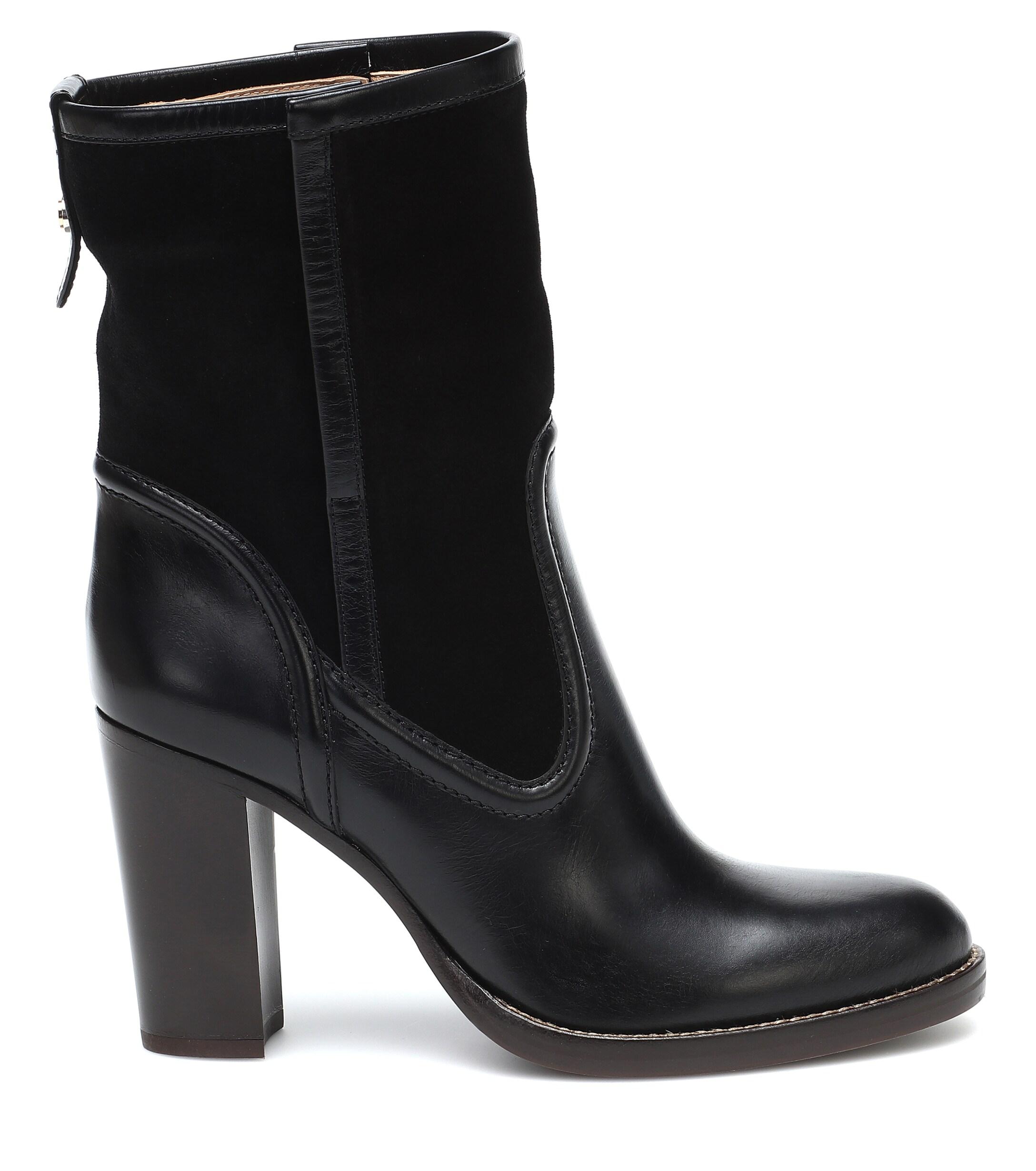 Chloé Leather And Suede Ankle Boots in Black - Lyst