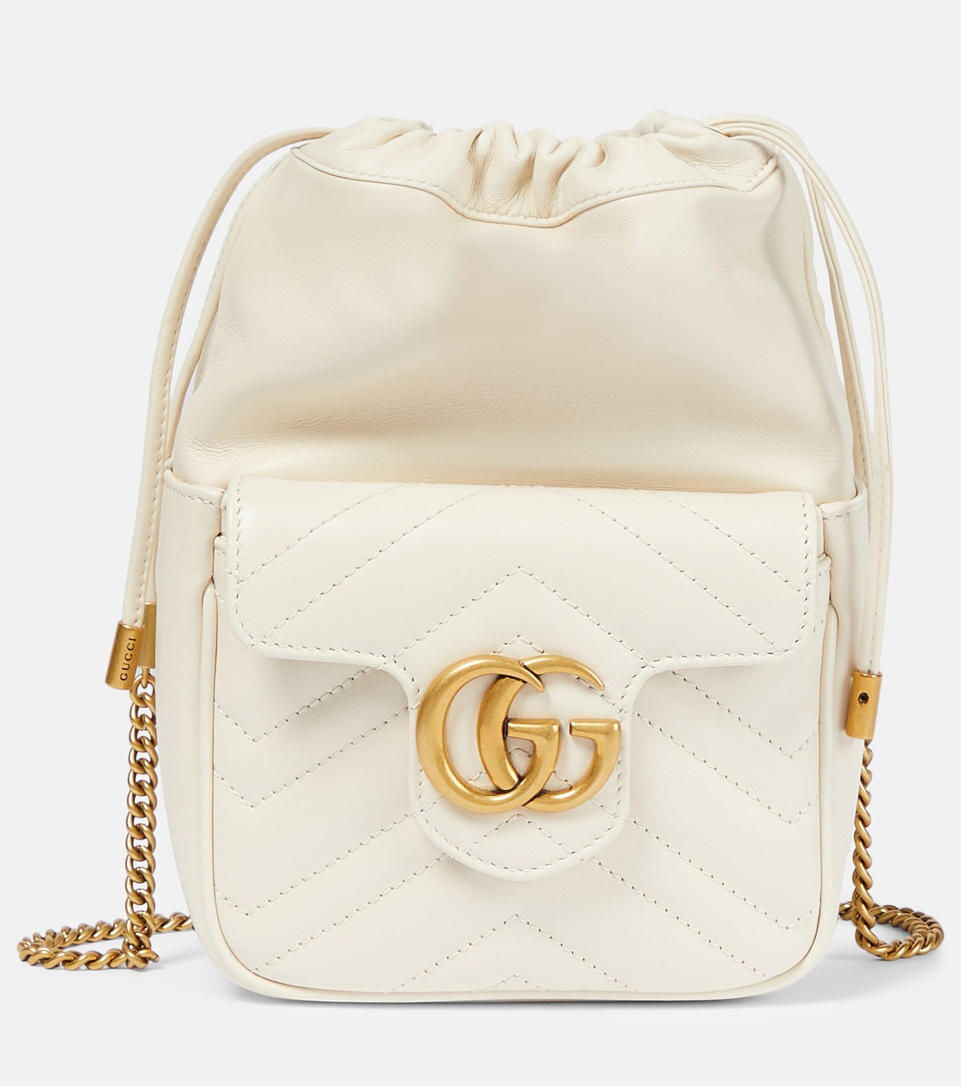 GUCCI GG Marmont Mini Bucket Bag White Matelasse Chevron Leather