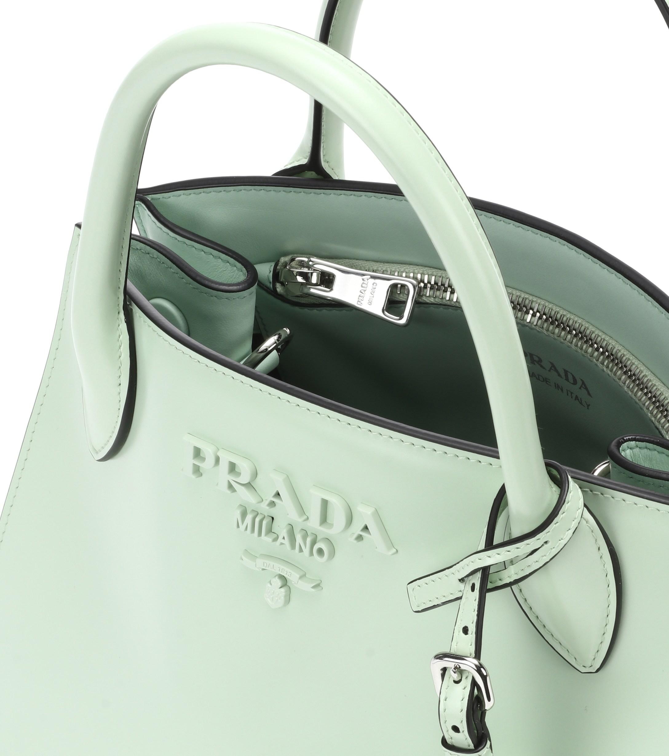 Prada Monochrome Leather Tote in Green Lyst