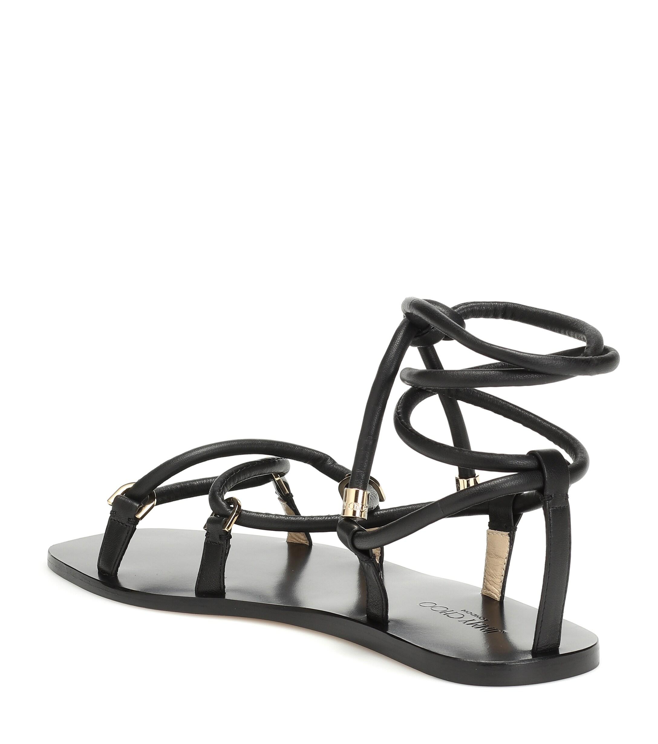 Jimmy Choo Aziza Flat Leather Sandals in Black Black (Black) - Lyst