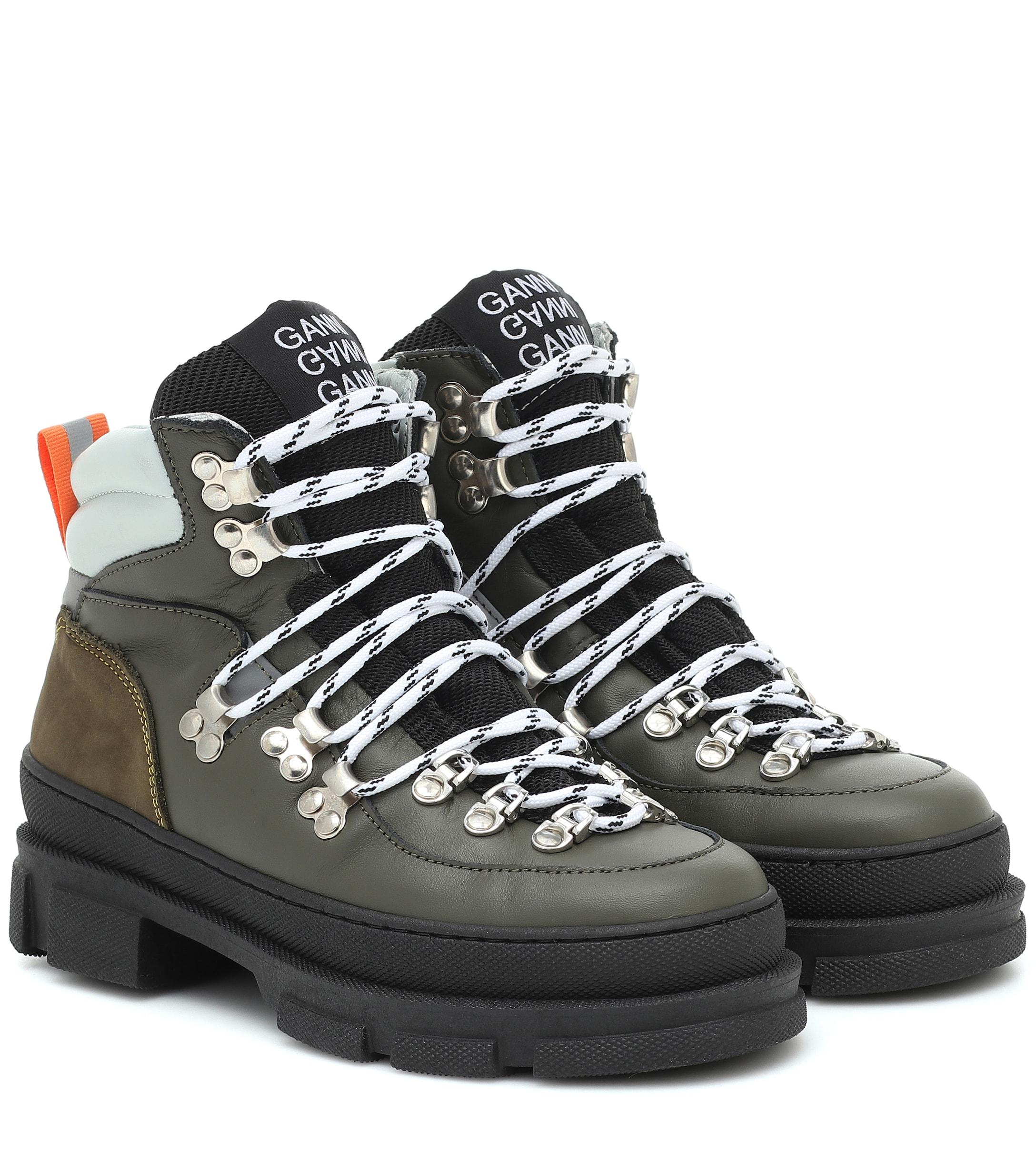 Ganni Sporty Hiking Leather Ankle Boots in Green - Lyst