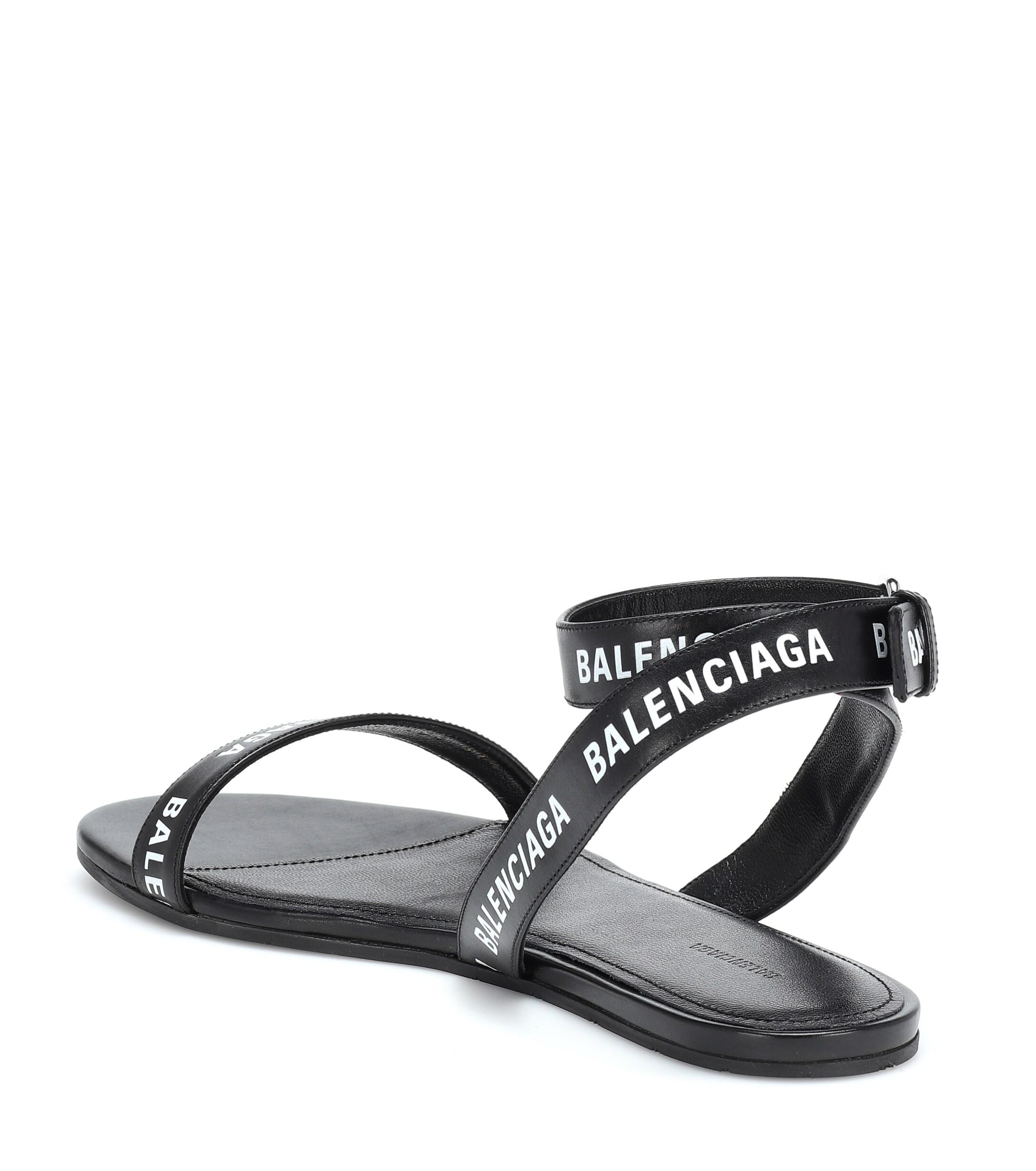 Balenciaga Printed Leather Sandals in Black | Lyst