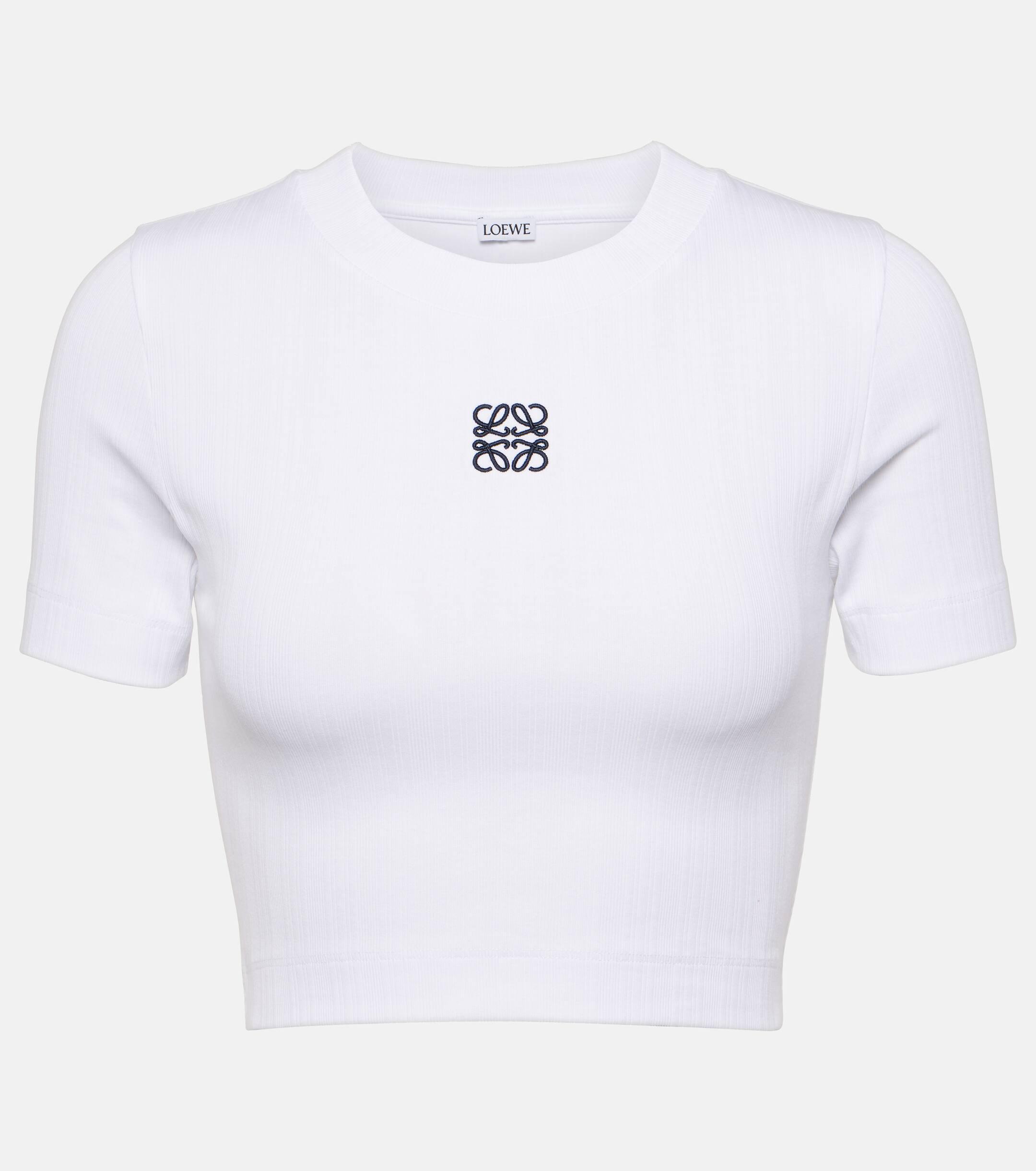 Loewe Cropped Anagram Top, Short Sleeves, , 100% Cotton in White