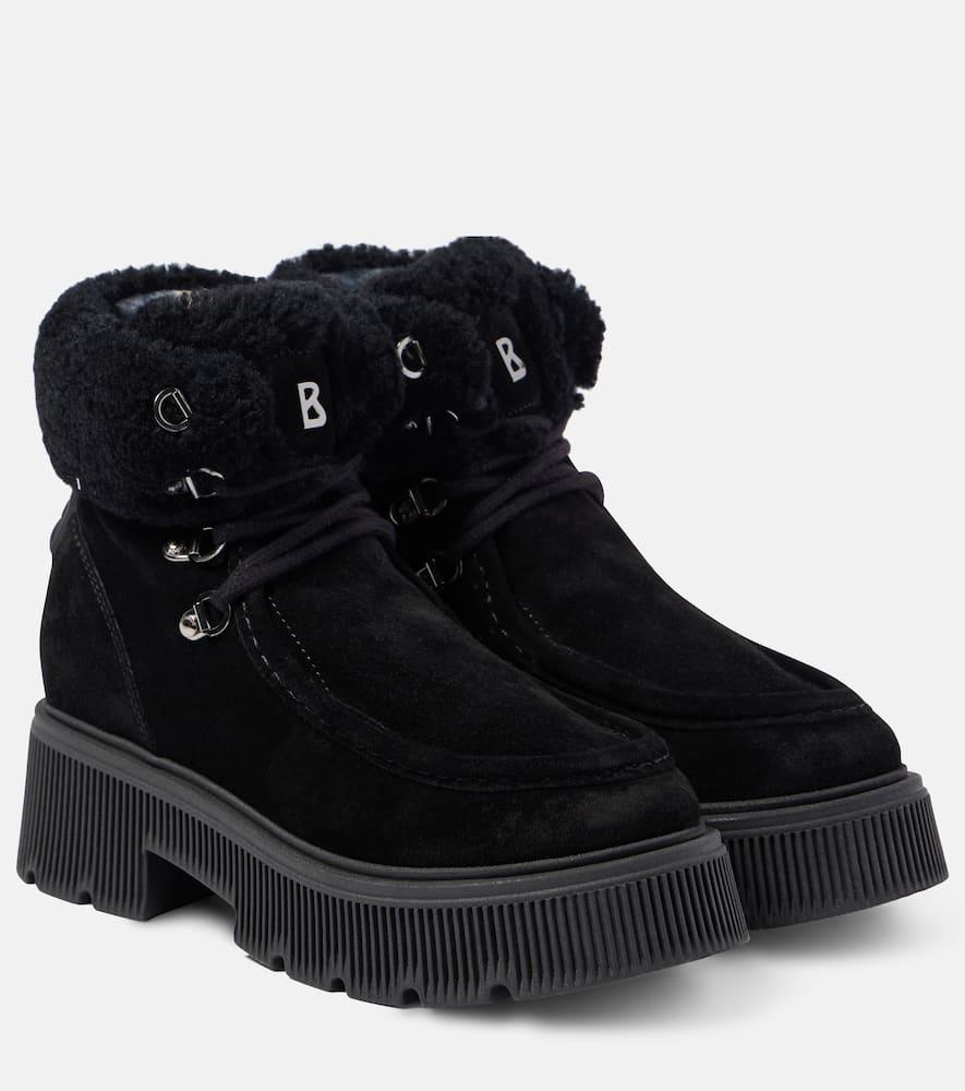 Bogner Shearling-Trimmed Leather Ankle Boots in Black | Lyst