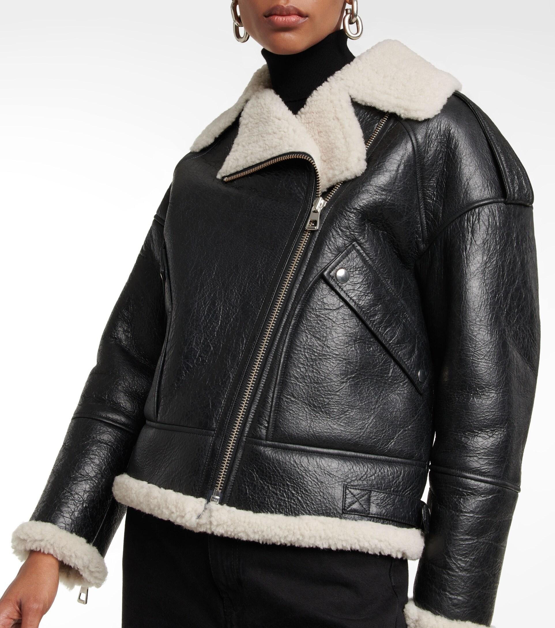 Yves Salomon Shearling-trimmed Leather Biker Jacket in Black | Lyst