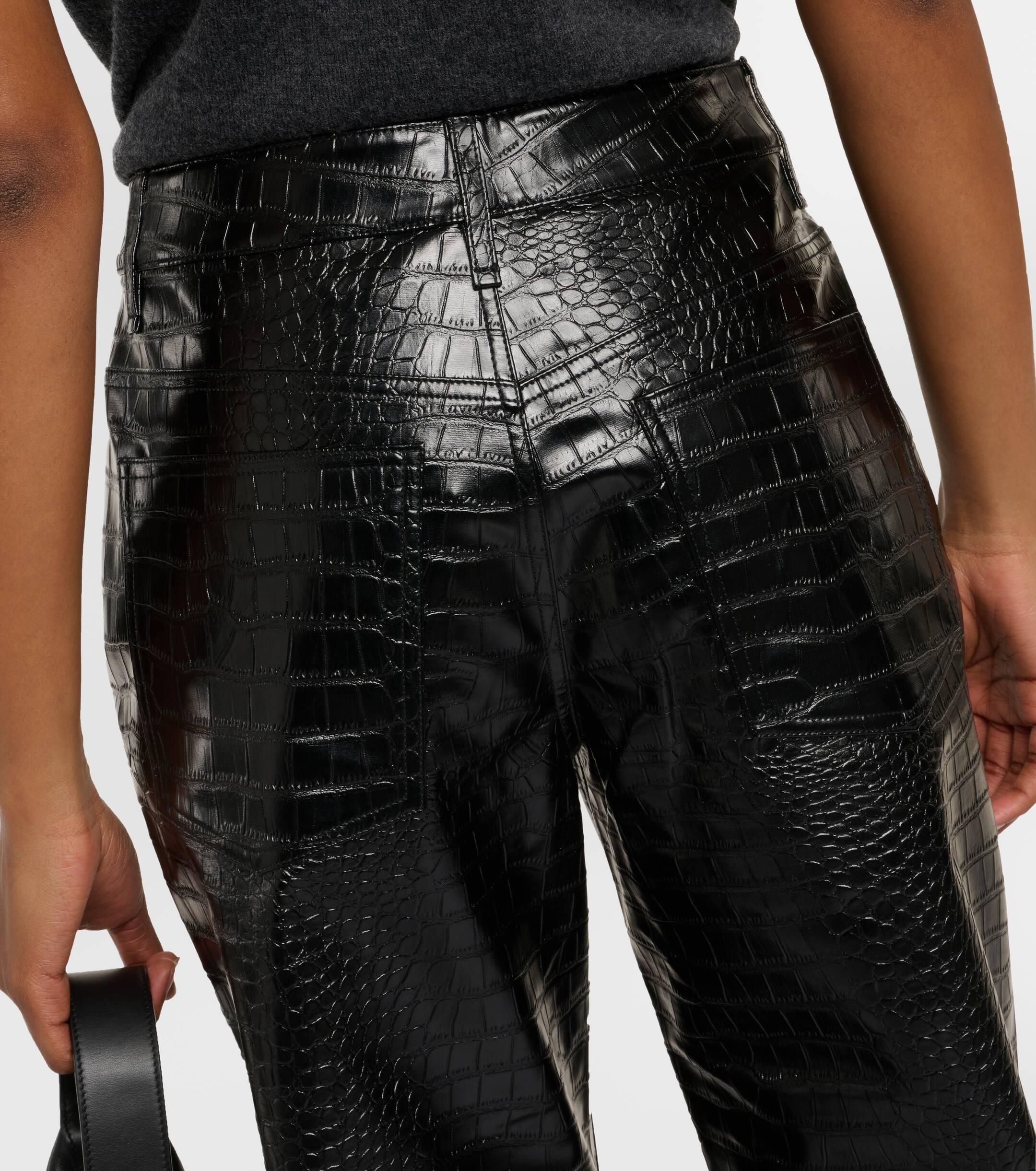 Black Croc Embossed Crocodile Faux Leather Pants LTS Tall Black