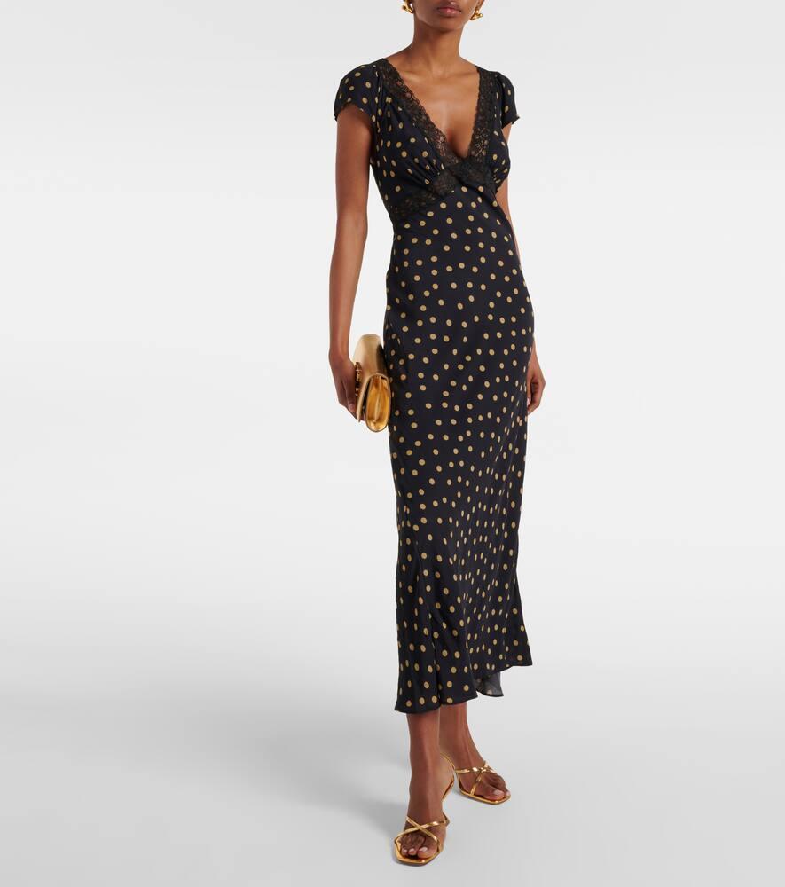 RIXO London Iggy Polka-Dot Midi Dress in Black | Lyst UK