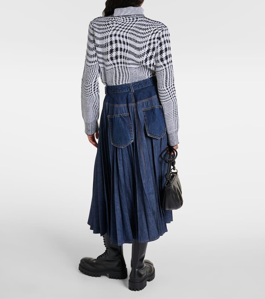 Sacai Pleated Denim Midi Skirt in Blue | Lyst