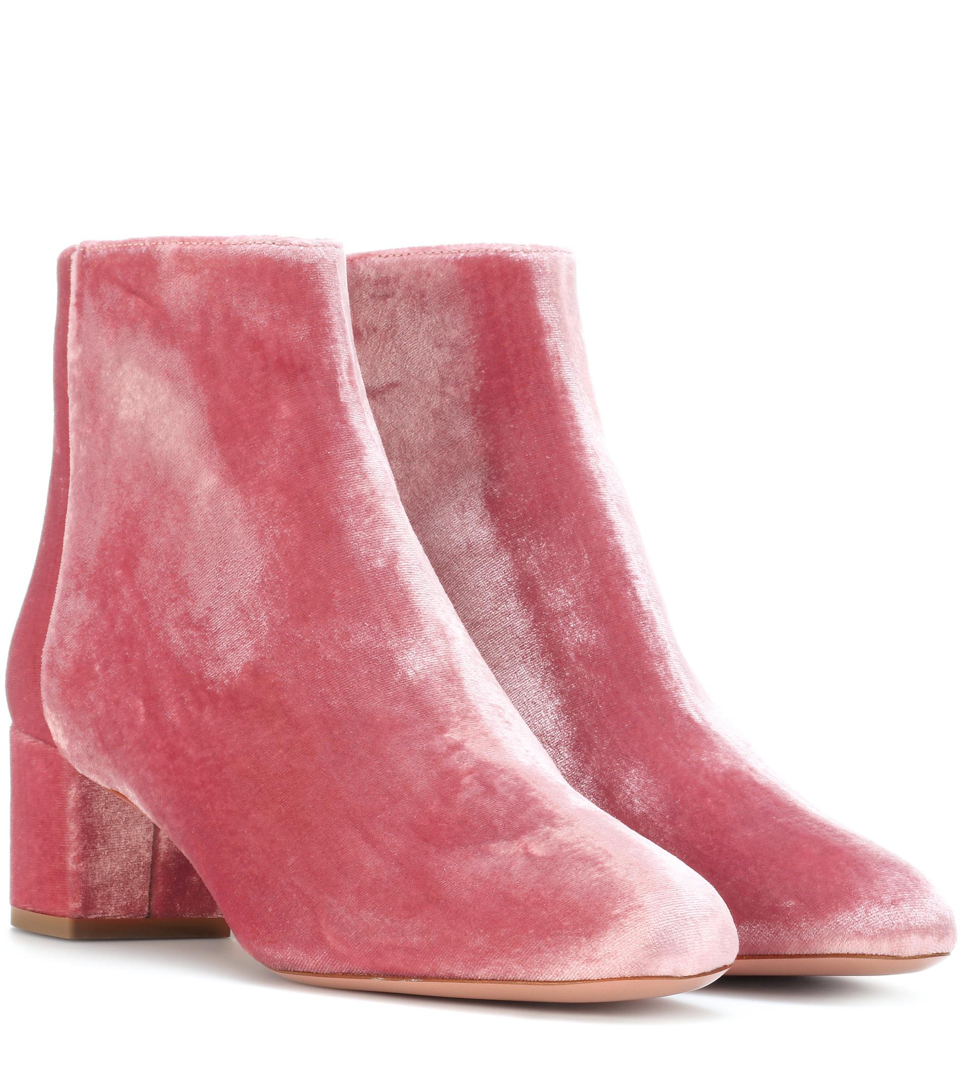 Aquazzura Brooklyn 50 Velvet Ankle Boots in Pink Lyst