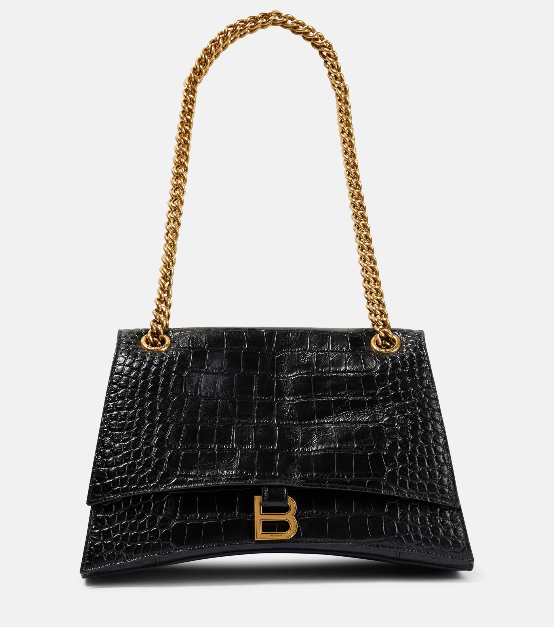 Balenciaga Crush Medium Croceffect Leather Shoulder Bag in Black Lyst