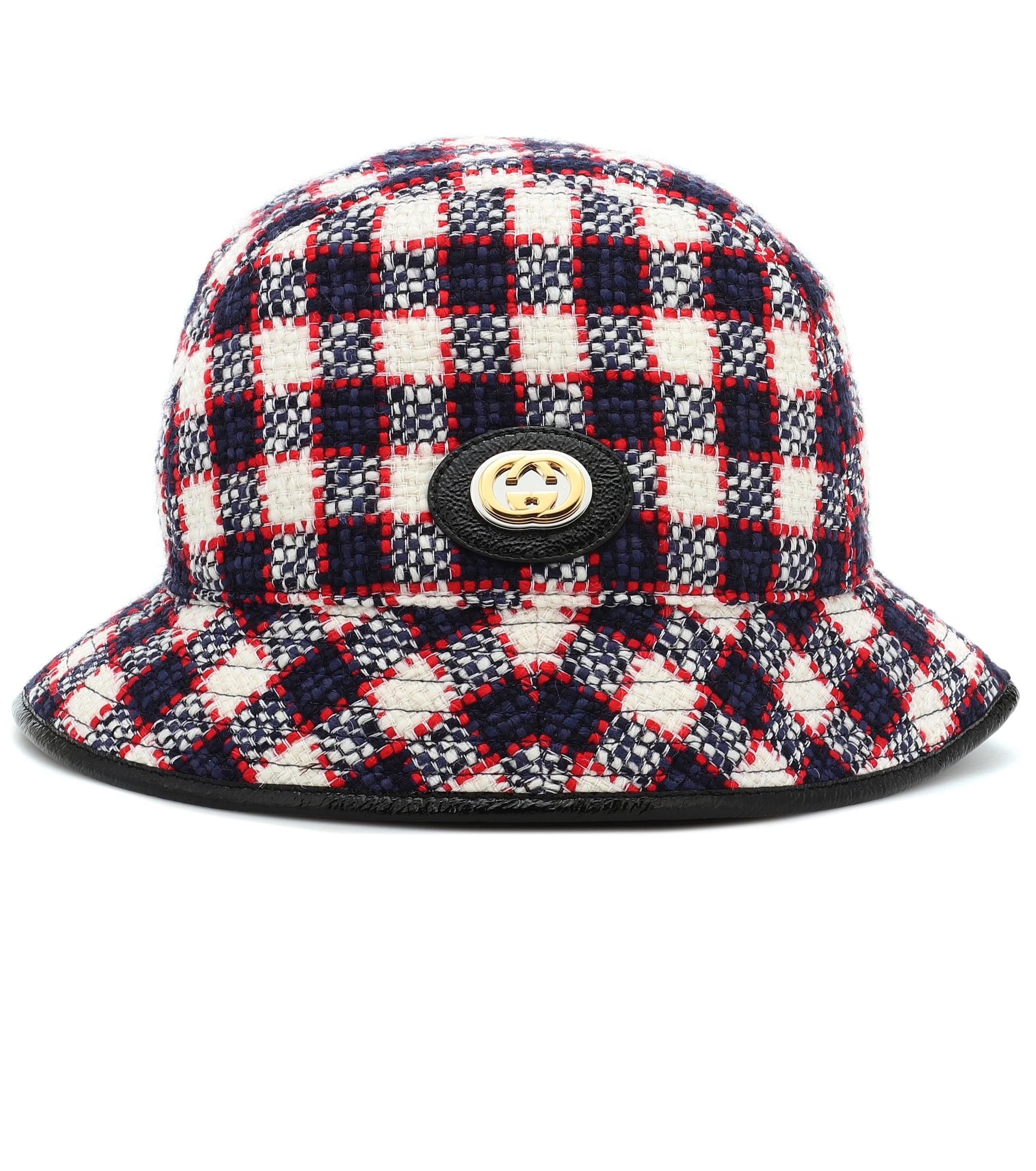 Gucci Tweed Checked Woolblend Bucket Hat in Red Lyst