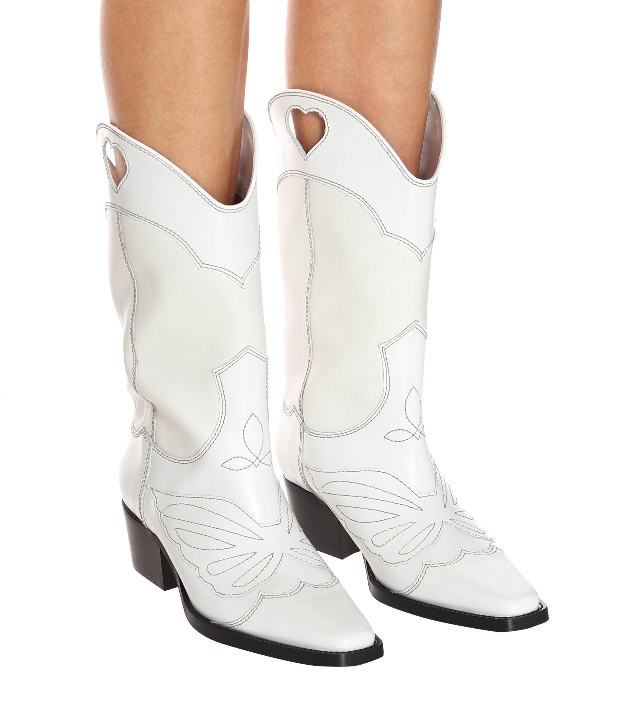 Ganni Exclusive To Mytheresa – Leather Cowboy Boots in White - Lyst