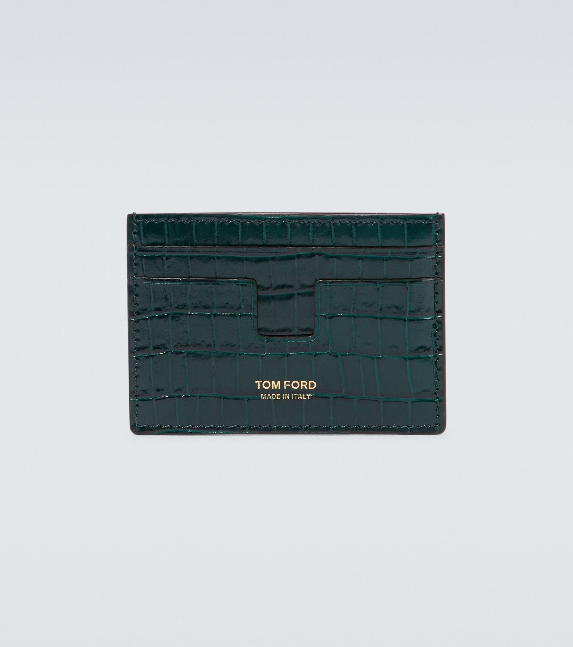 Tom Ford T Line Croc-effect Leather Cardholder in Green for Men | Lyst