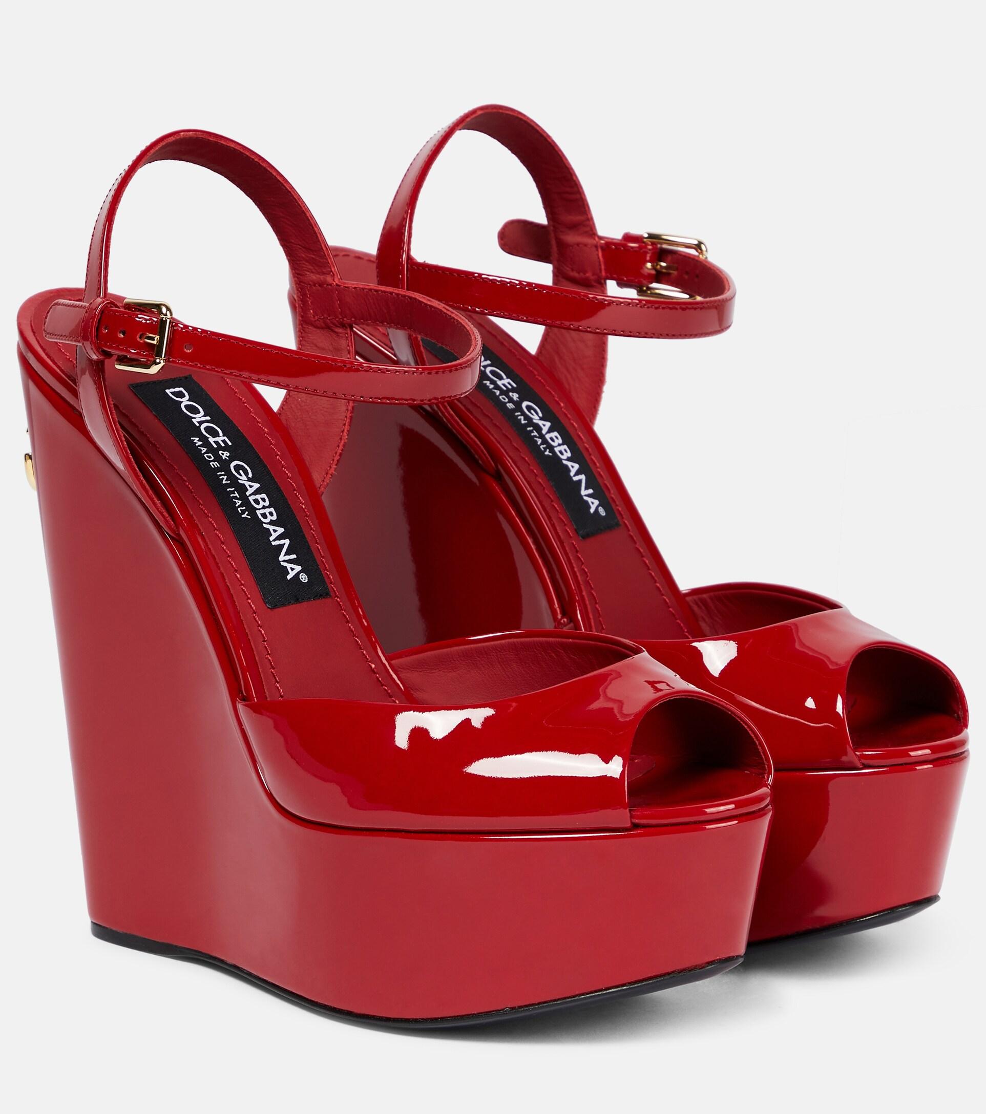 Dolce & Gabbana Wedge Platform Patent Leather Sandals in Red | Lyst