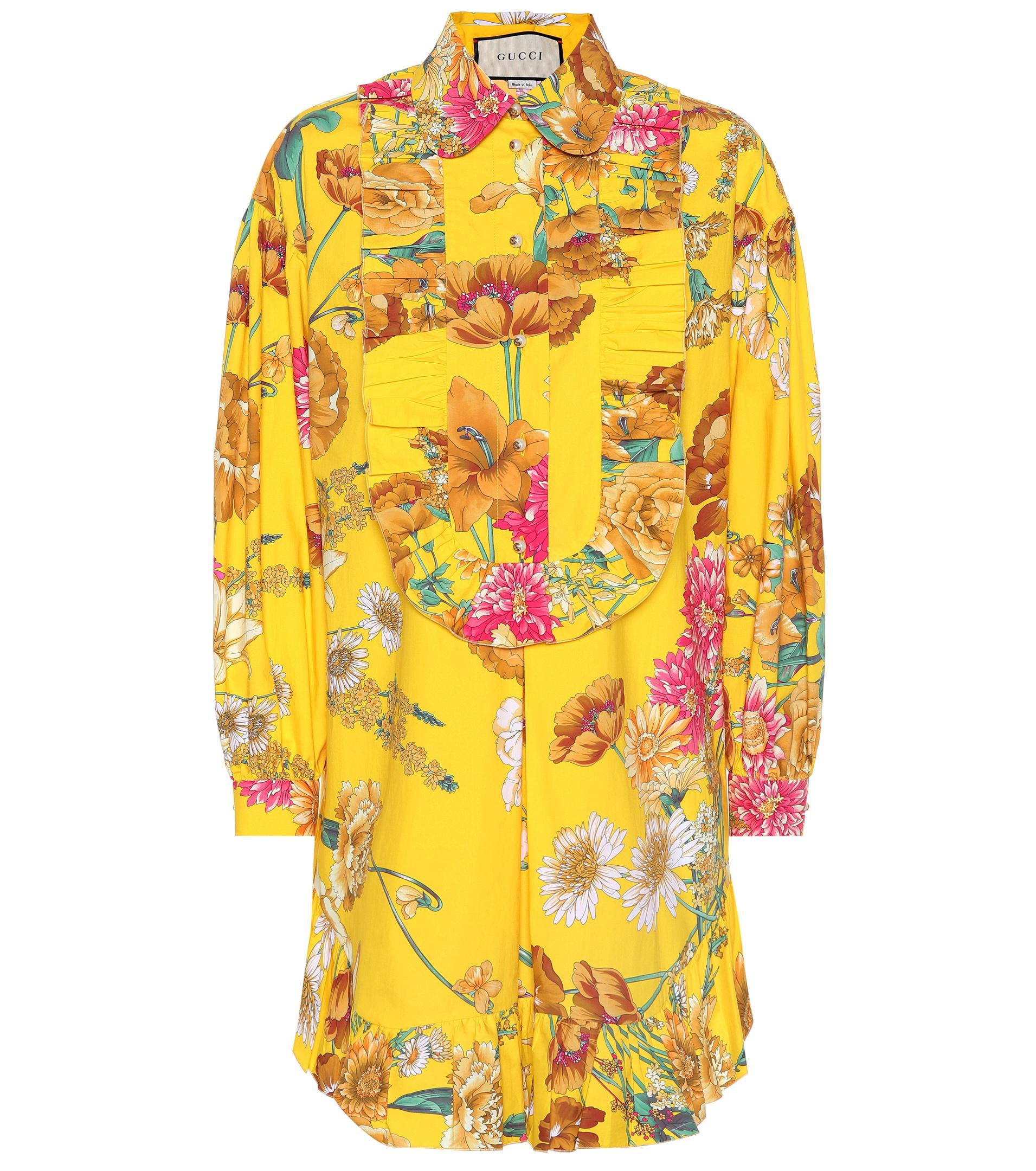 Gucci Floral-printed Cotton Shirt in Yellow - Lyst