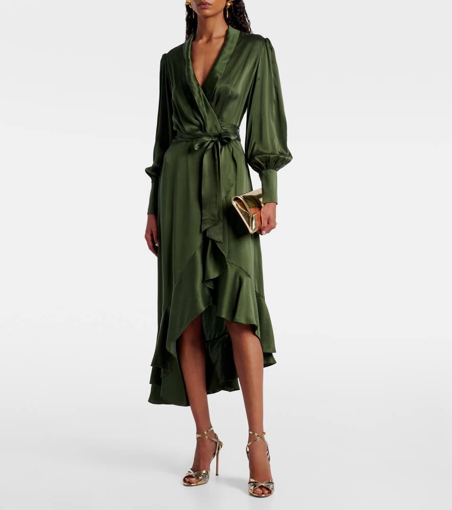 asymmetrical satin wrap dress Asymmetric draped satin gown with embroidered sleeves 46 (FR) / Powder-pink main image 0