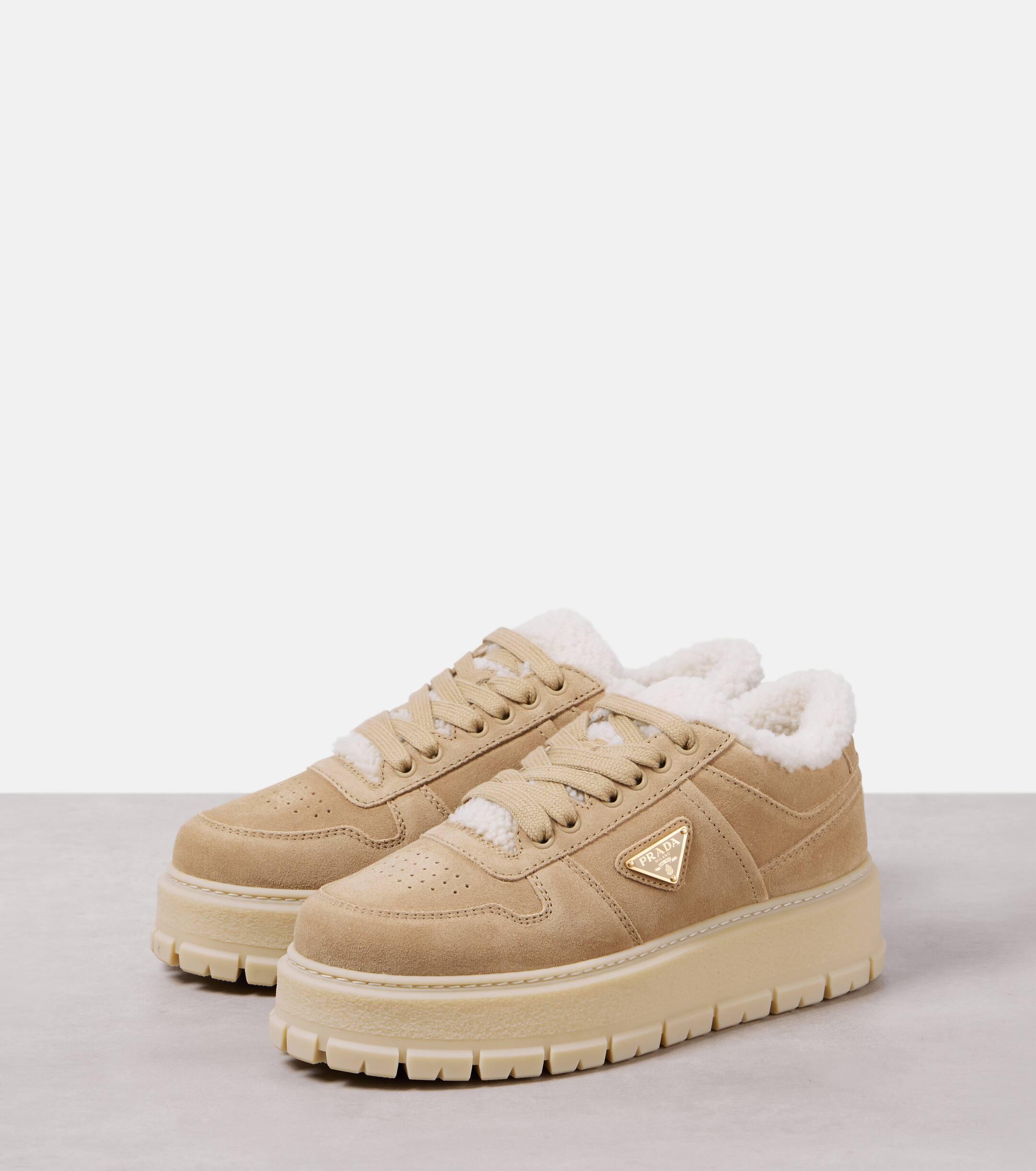 Prada Shearling lined Suede Sneakers in Natural Lyst UK