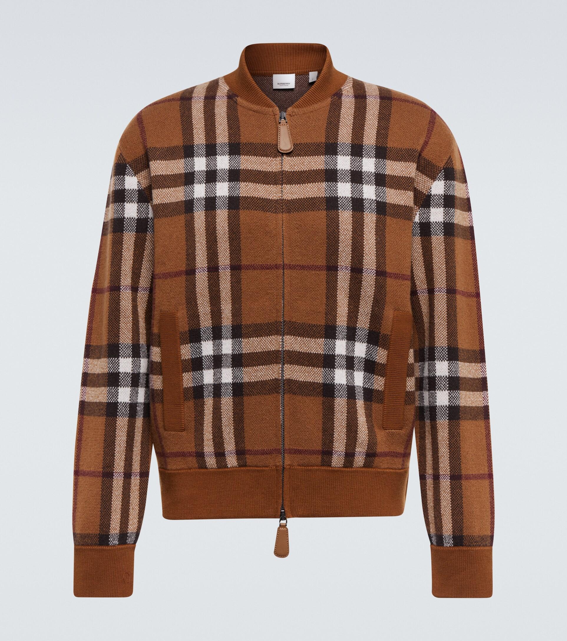 Burberry Checked Cashmere Bomber Jacket in Brown for Men | Lyst