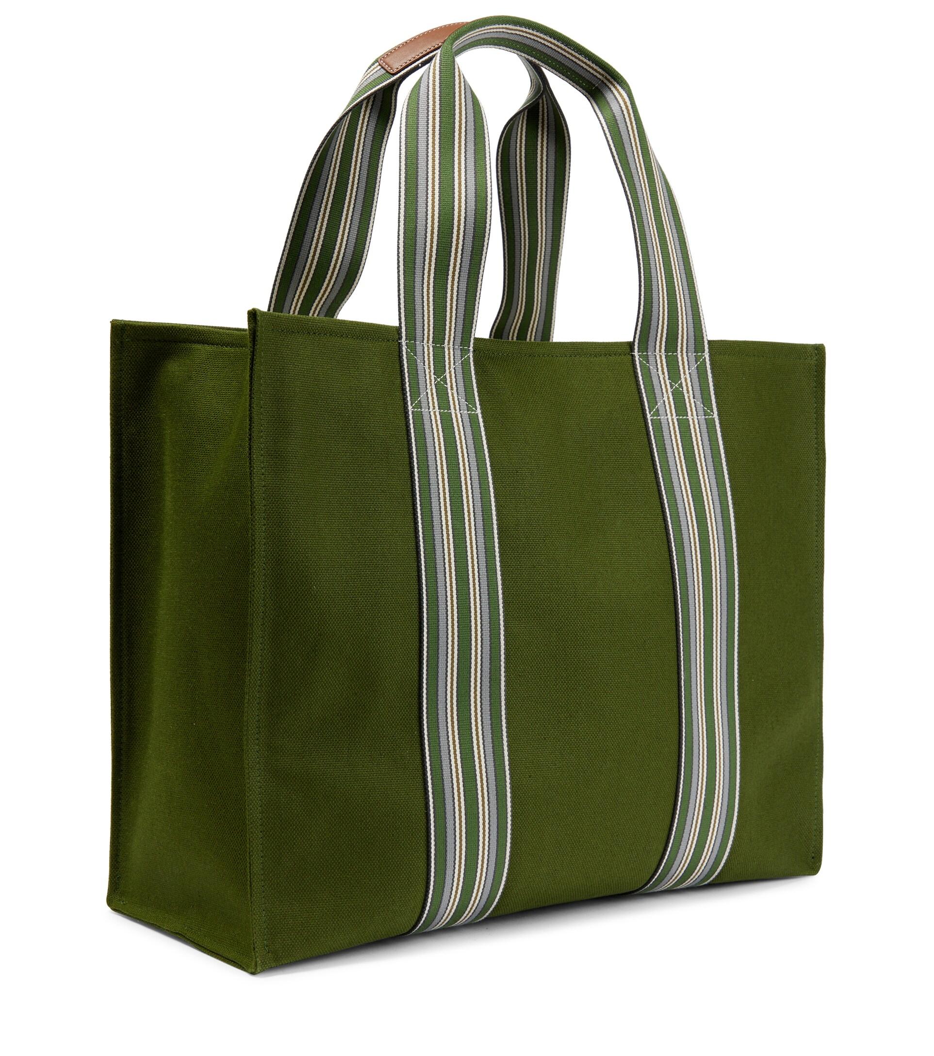 Loro Piana Women's Green The Suitcase Stripe Canvas Tote Bag