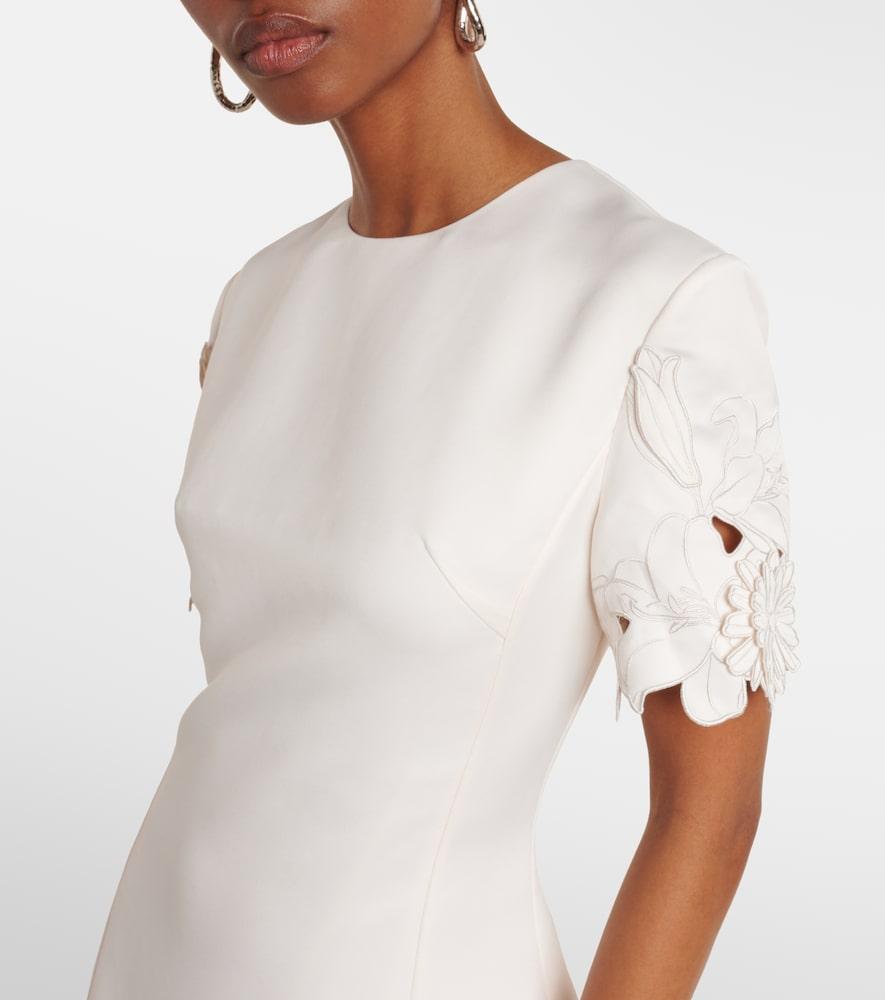 LEO LIN Caroline Floral-Applique Midi Dress in White | Lyst